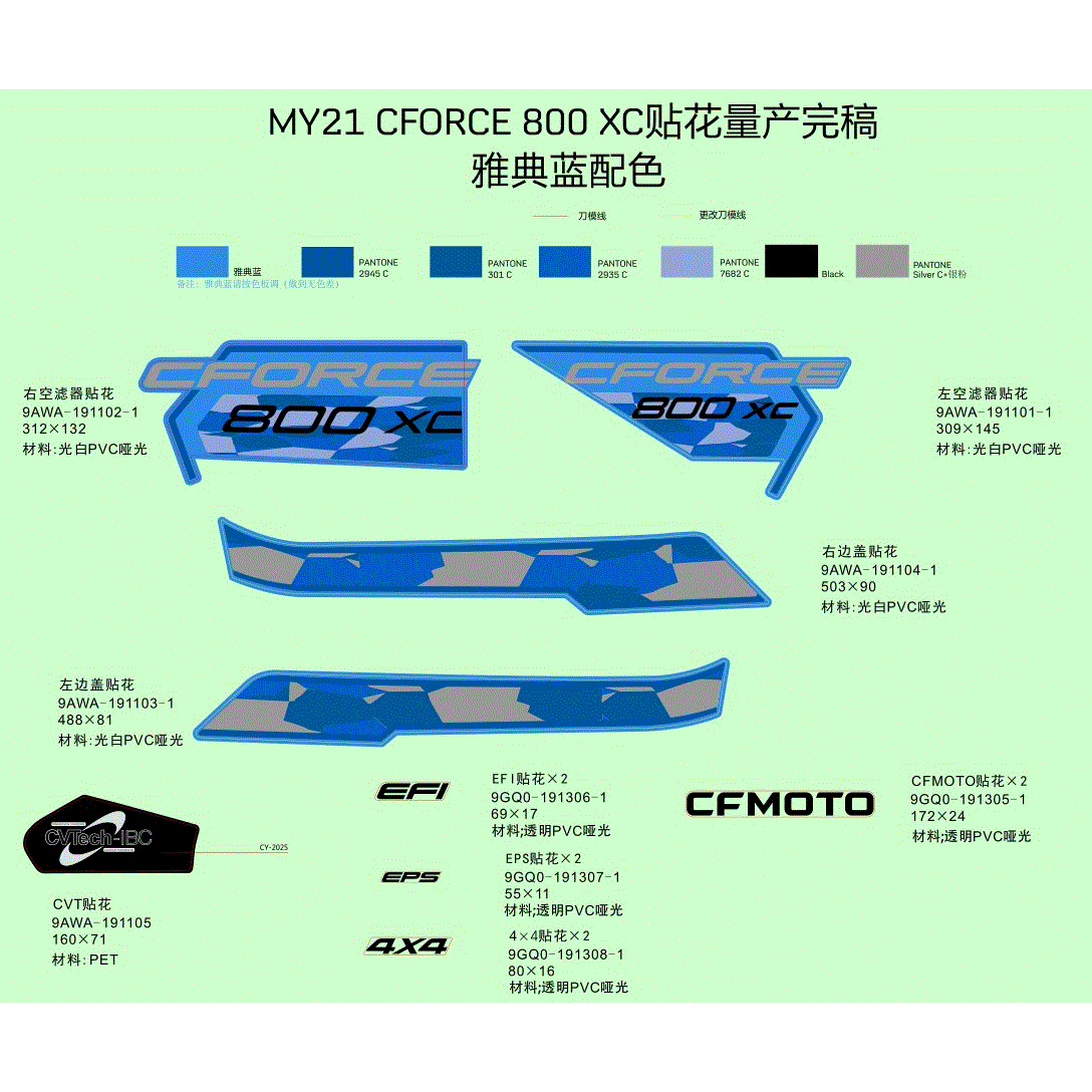 An Image of a genuine CFMOTO Parts Schematic Diagram showing the group - DECAL - 2021 CFMOTO CFORCE 800 XC