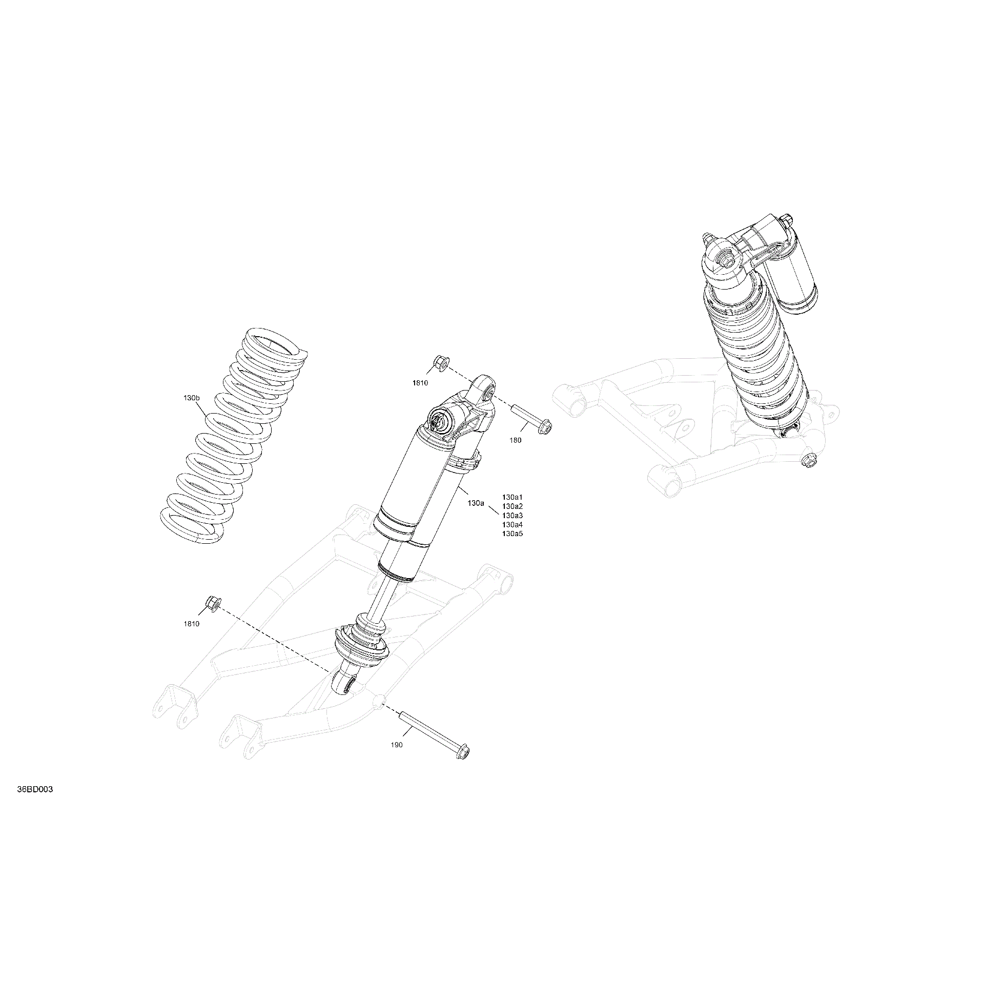 An Image of a Genuine Can-Am Parts Schematic Diagram showing the schematic - SUSPENSION - REAR SHOCKS