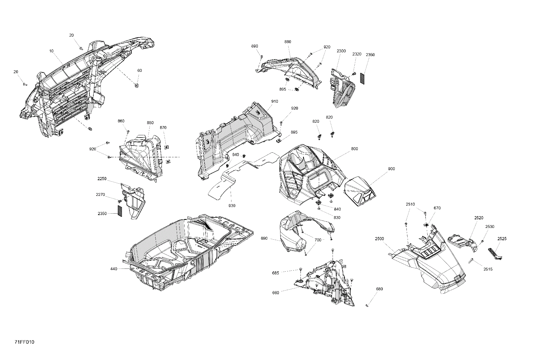 An Image of a Genuine Can-Am Parts Schematic Diagram showing the schematic - BODY - FRONT SECTION