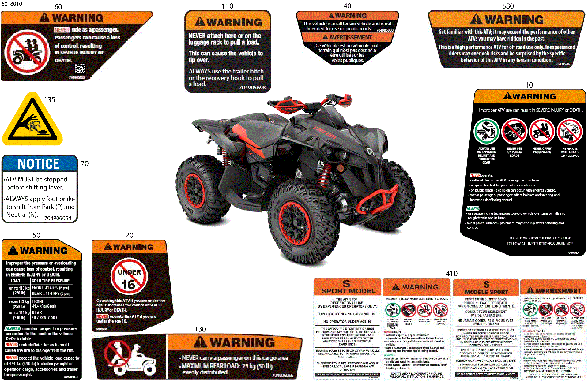 An Image of a Genuine Can-Am Parts Schematic Diagram showing the schematic - BODY - WARNING DECALS
