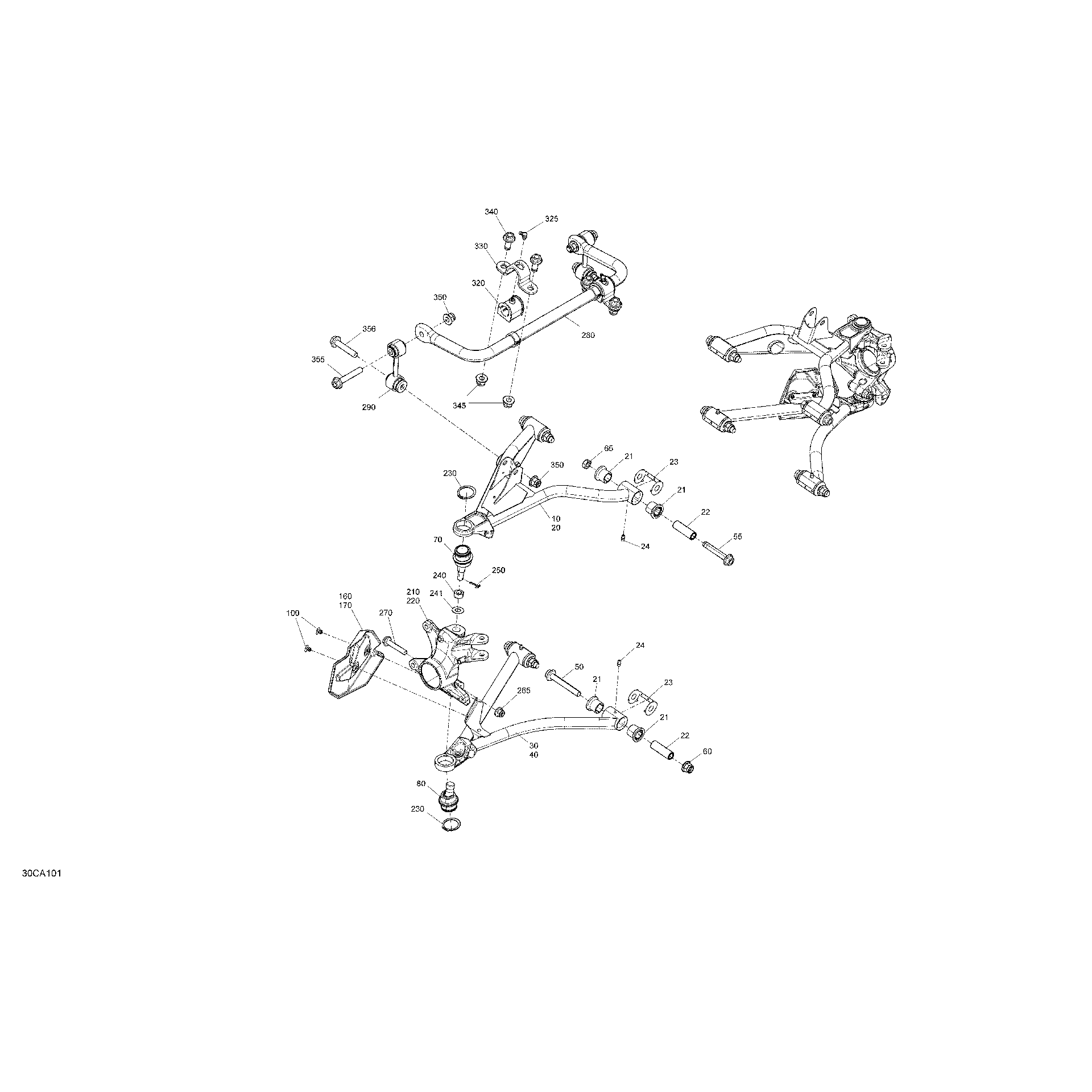 An Image of a Genuine Can-Am Parts Schematic Diagram showing the schematic - SUSPENSION - FRONT - BUILT BEFORE JANUARY 17TH 2021