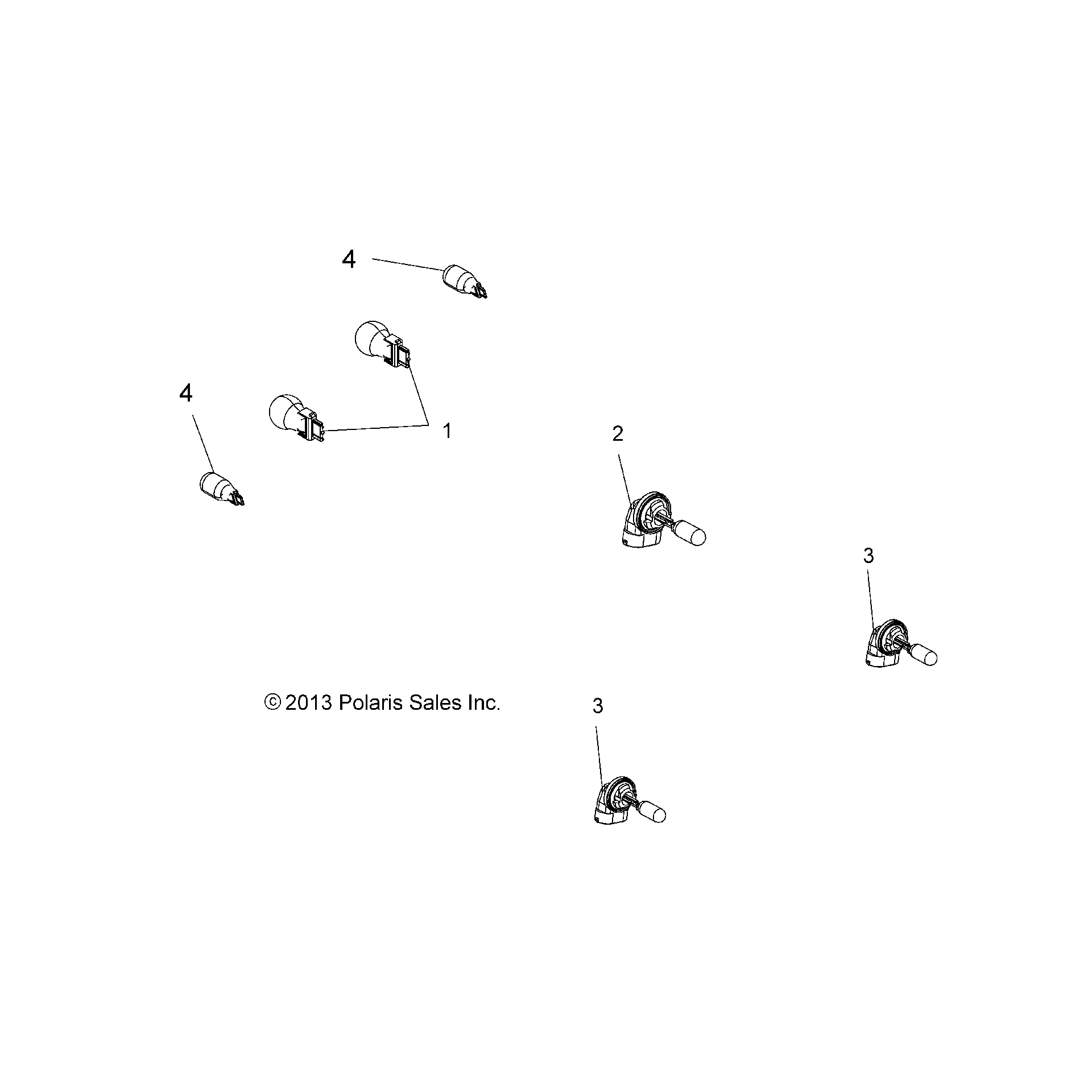 An Image of a Genuine Polaris Parts Schematic Diagram showing the schematic - ELECTRICAL: BULBS - 2018 POLARIS SPORTSMAN 570 EFI UTE
