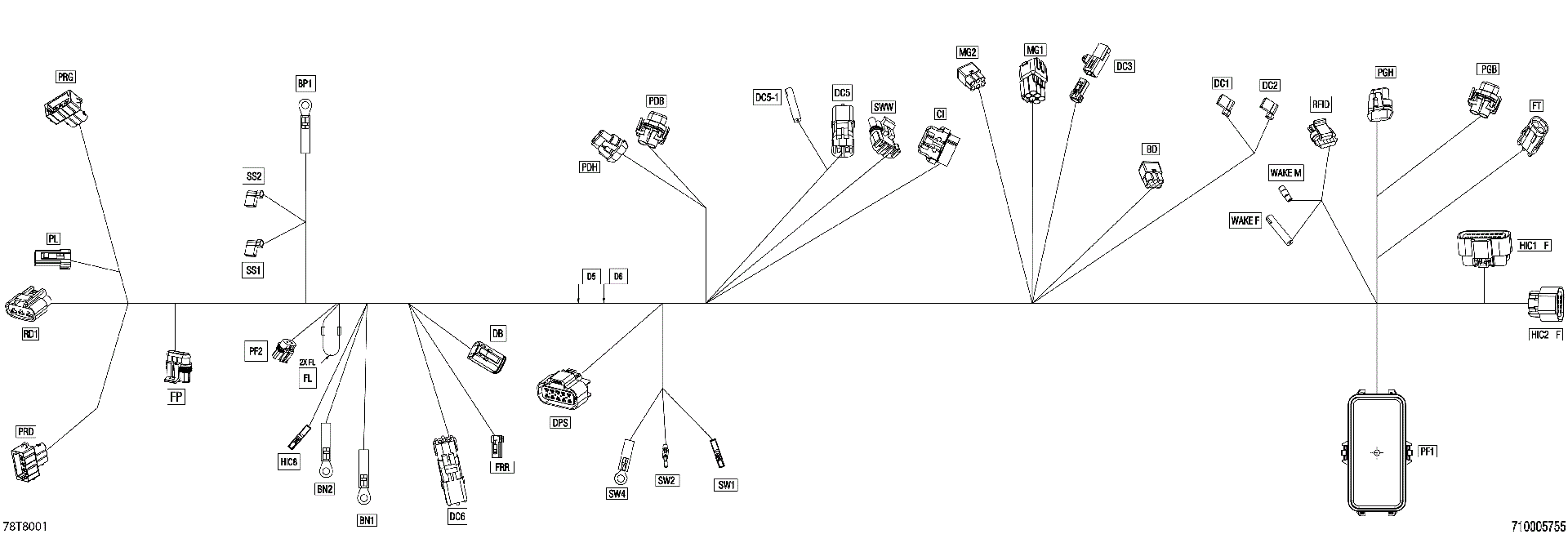 An Image of a Genuine Can-Am Parts Schematic Diagram showing the schematic - ELECTRIC - MAIN HARNESS - 710005755