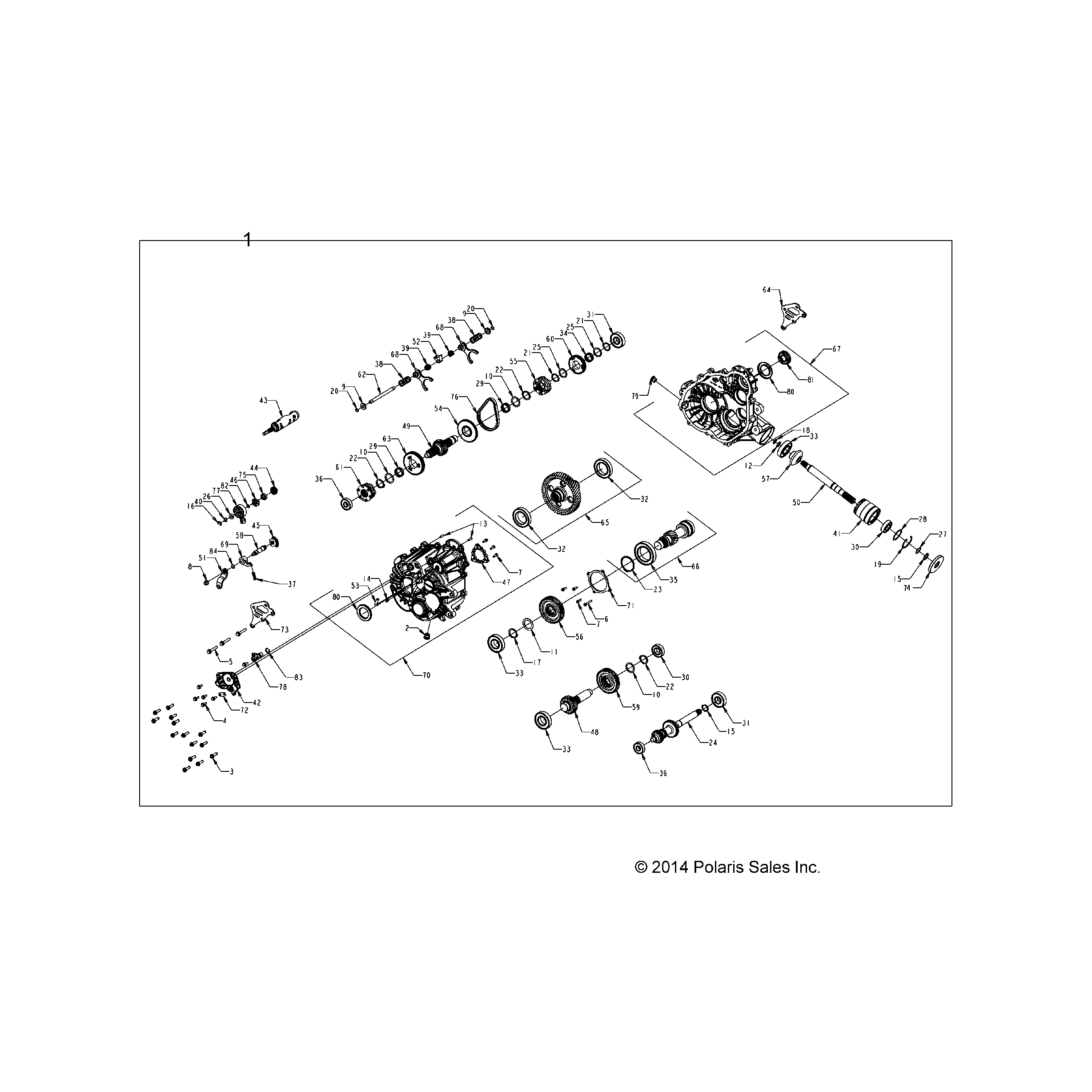 An Image of a Genuine Polaris Parts Schematic Diagram showing the schematic - DRIVE TRAIN: MAIN GEARCASE - 2015 POLARIS SPORTSMAN ACE 570 EFI