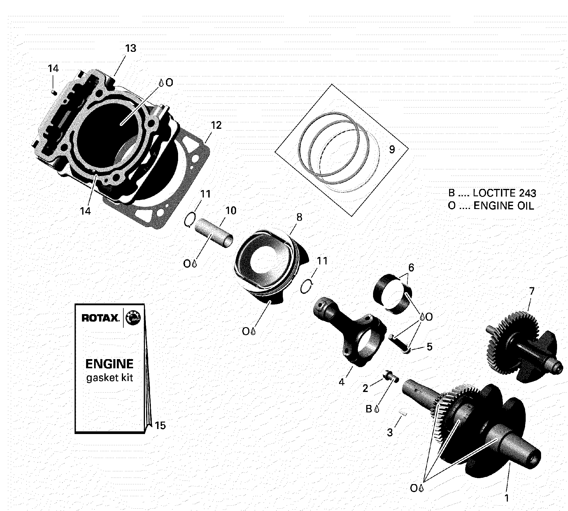 An Image of a Genuine Can-Am Parts Schematic Diagram showing the schematic - CRANKSHAFT AND PISTON