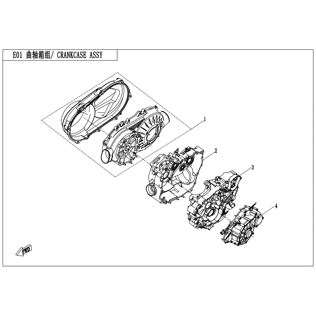 An Image of a genuine CFMOTO Parts Schematic Diagram showing the group - CRANKCASE ASSY. - 2020 CFMOTO CFORCE 400