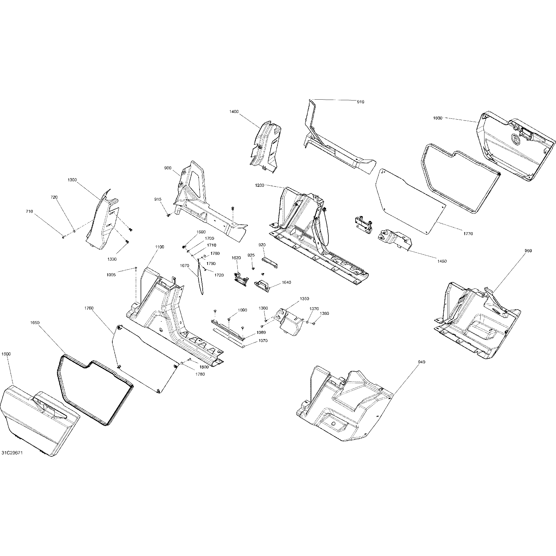 An Image of a Genuine Can-Am Parts Schematic Diagram showing the schematic - BODY - DOORS SECTION