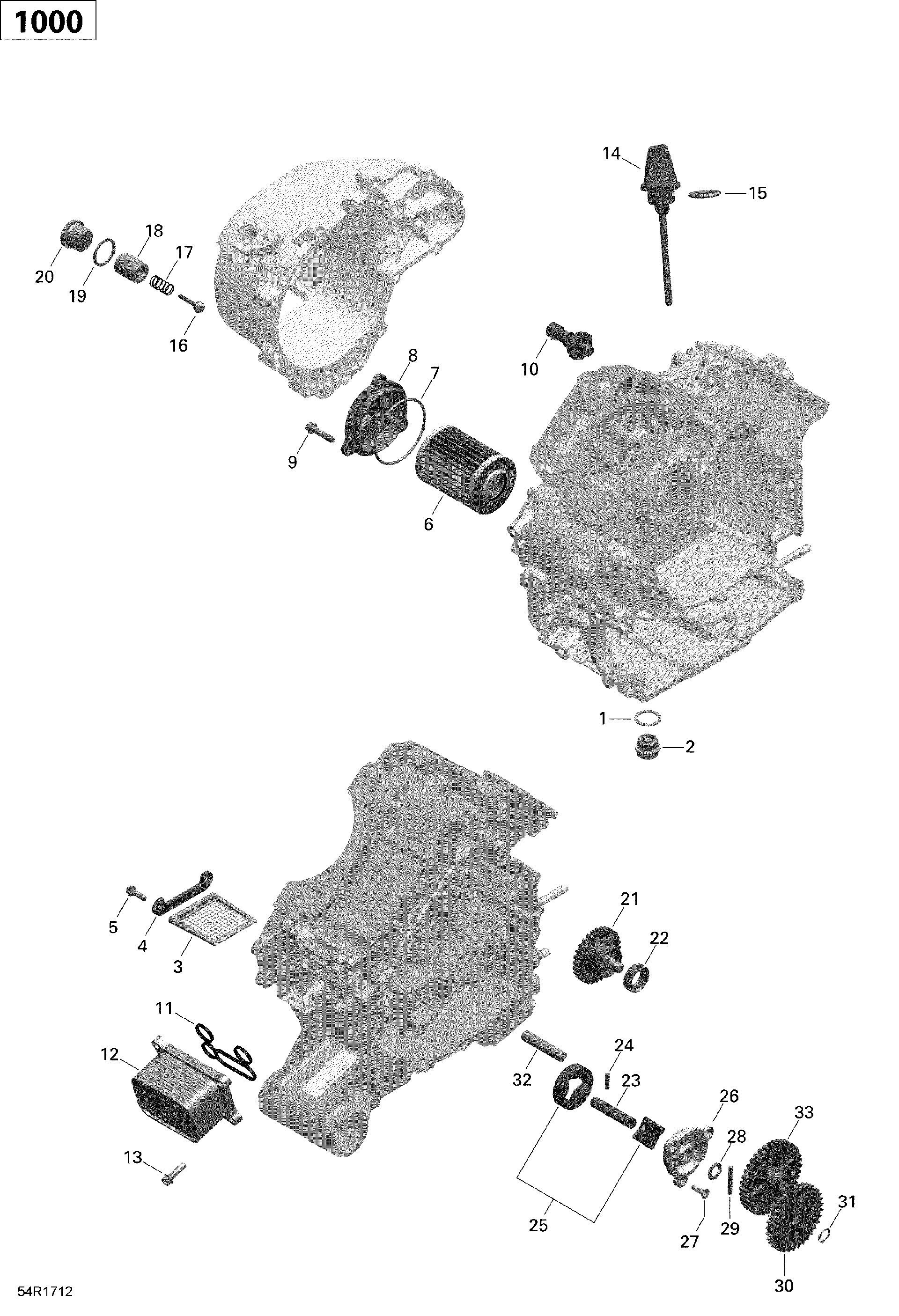 An Image of a Genuine Can-Am Parts Schematic Diagram showing the schematic - ENGINE LUBRICATION - 1000 EFI