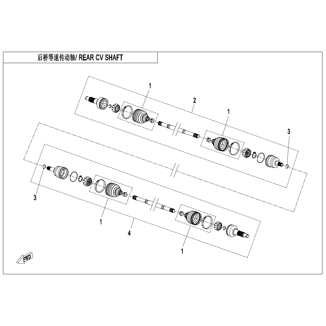 An Image of a genuine CFMOTO Parts Schematic Diagram showing the group - REAR CV SHAFT - 2022 CFMOTO CFORCE 400