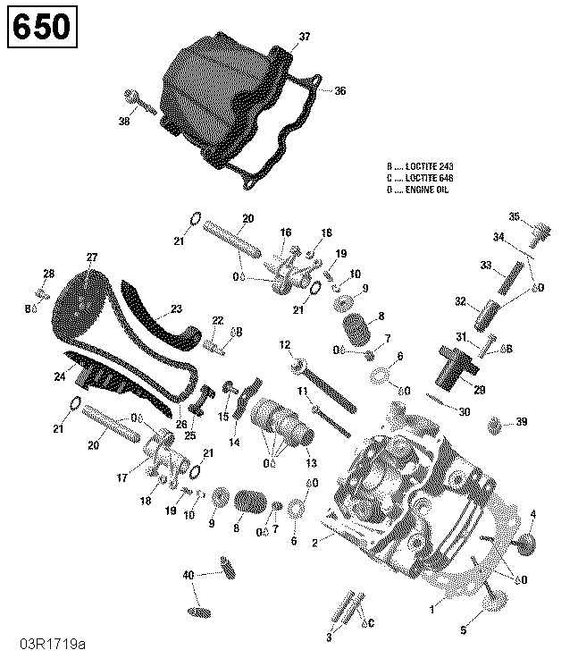 An Image of a Genuine Can-Am Parts Schematic Diagram showing the schematic - CYLINDER HEAD FRONT - 650 EFI