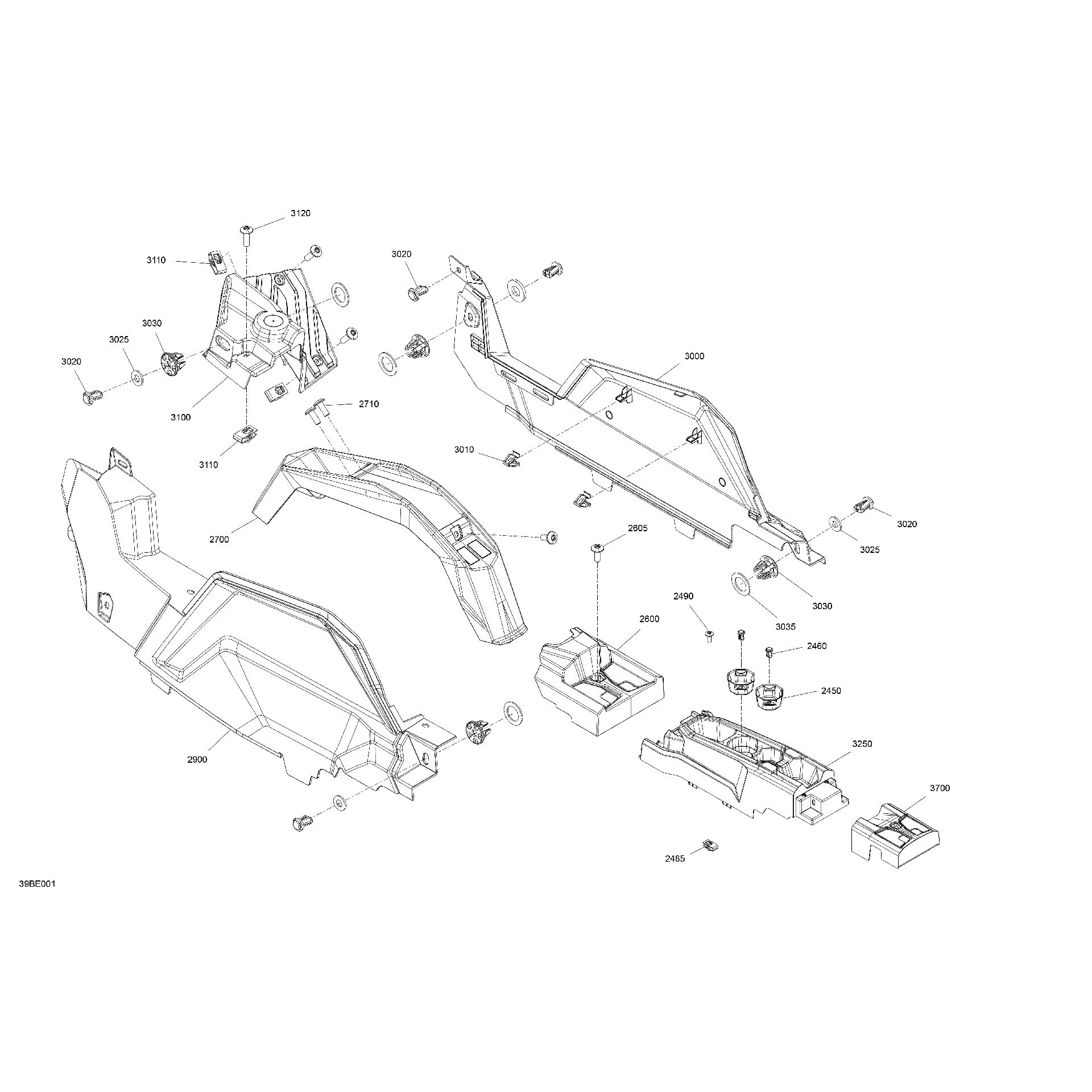 An Image of a Genuine Can-Am Parts Schematic Diagram showing the schematic - CAB INTERIOR - CENTER CONSOLE