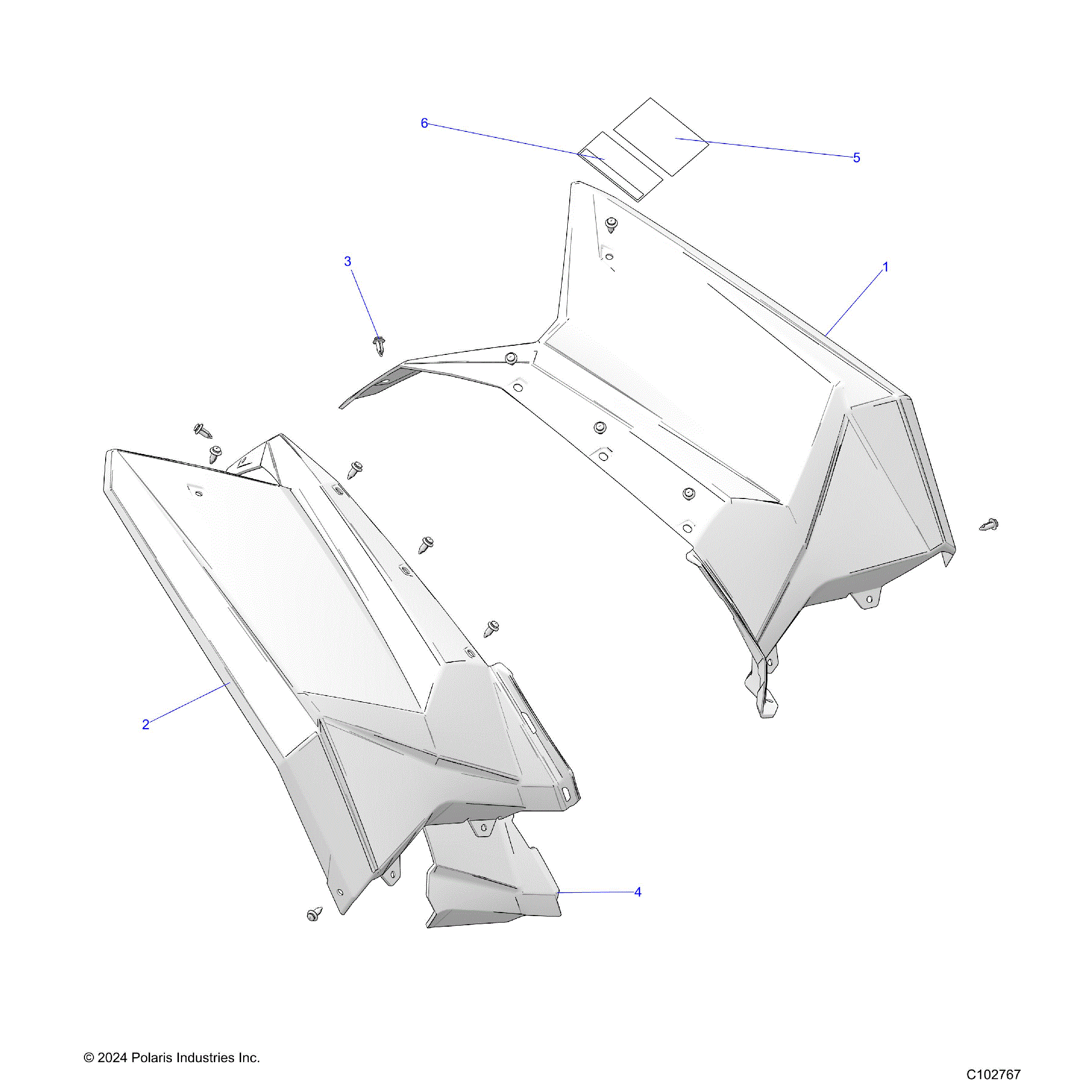 An Image of a Genuine Polaris Parts Schematic Diagram showing the schematic - BODY: REAR CAB AND HEAT SHIELDS - 2026 POLARIS SCRAMBLER XP 1000 S 49S
