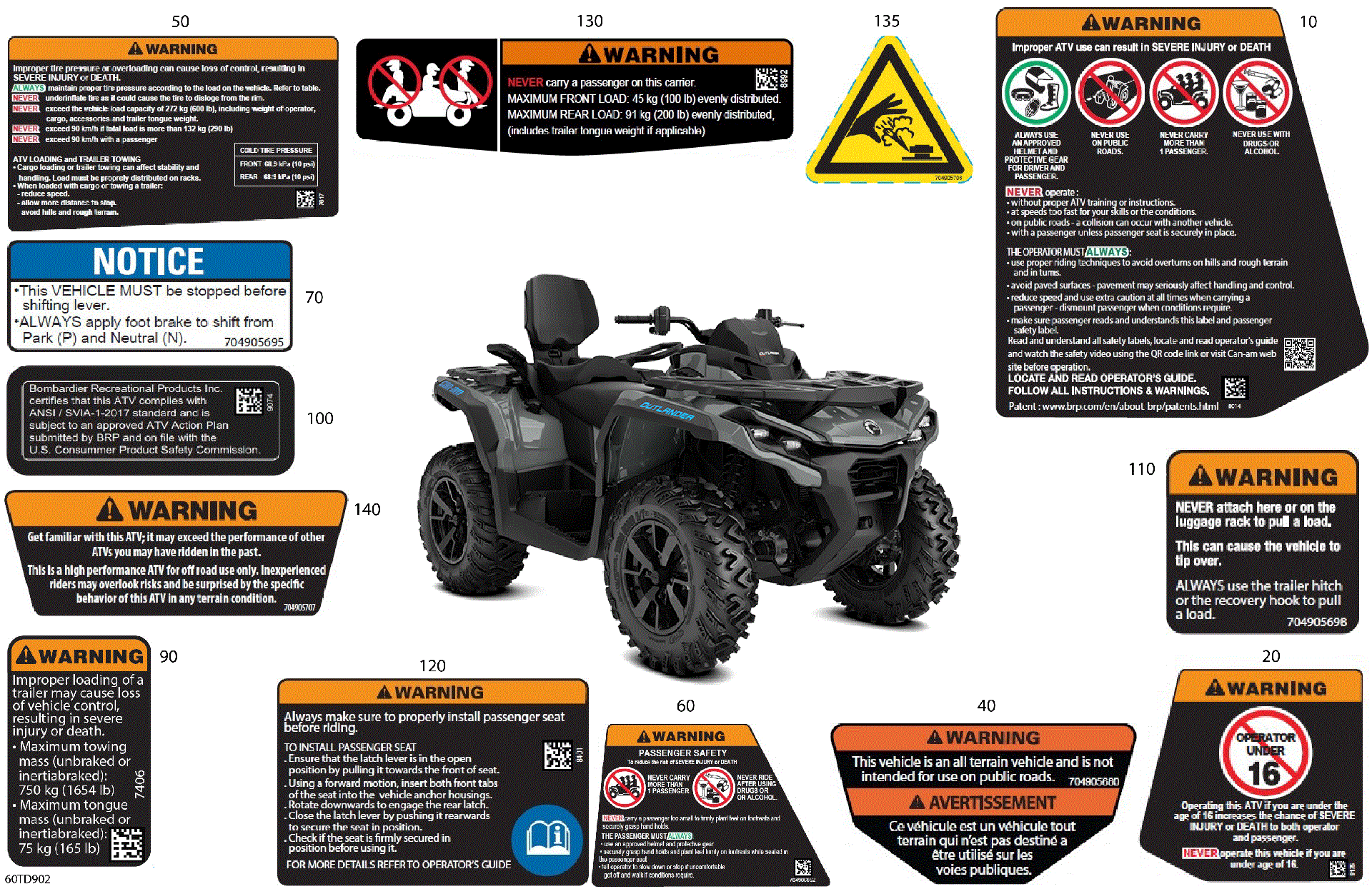 An Image of a Genuine Can-Am Parts Schematic Diagram showing the schematic - BODY - WARNING DECALS