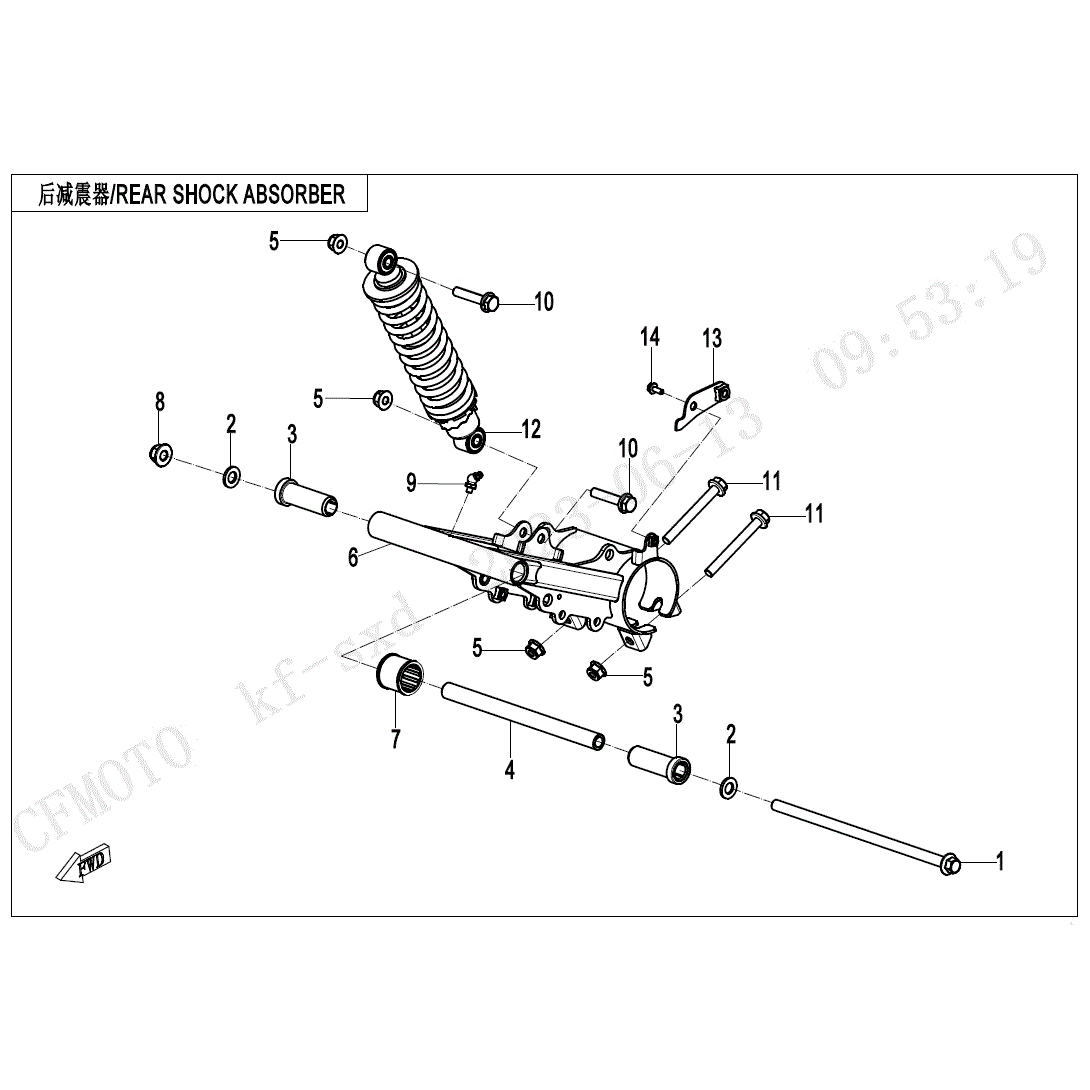 An Image of a genuine CFMOTO Parts Schematic Diagram showing the group - REAR SUSPENSION - 2024 CFMOTO CFORCE 110
