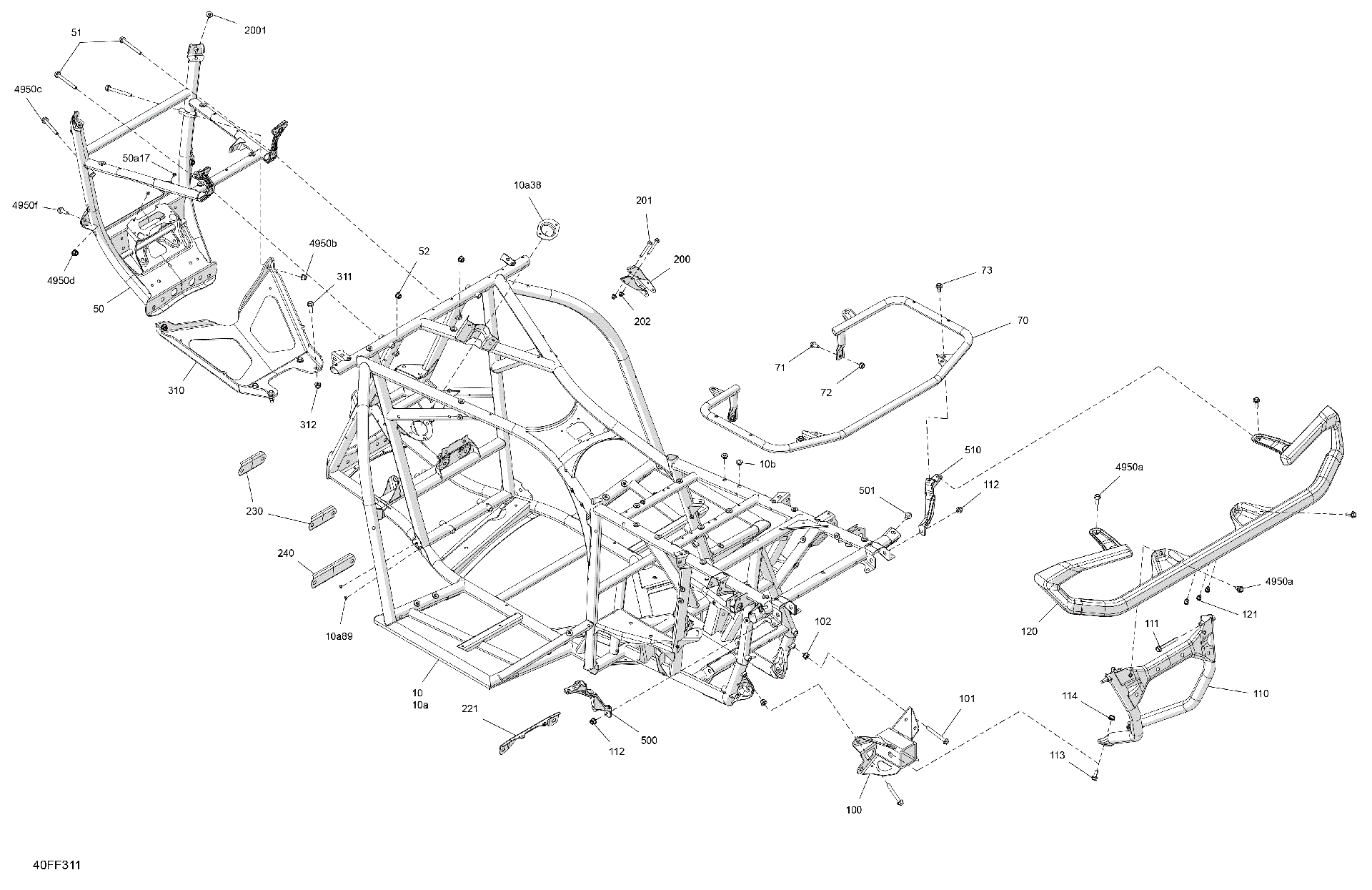 An Image of a Genuine Can-Am Parts Schematic Diagram showing the schematic - FRAME - SYSTEM