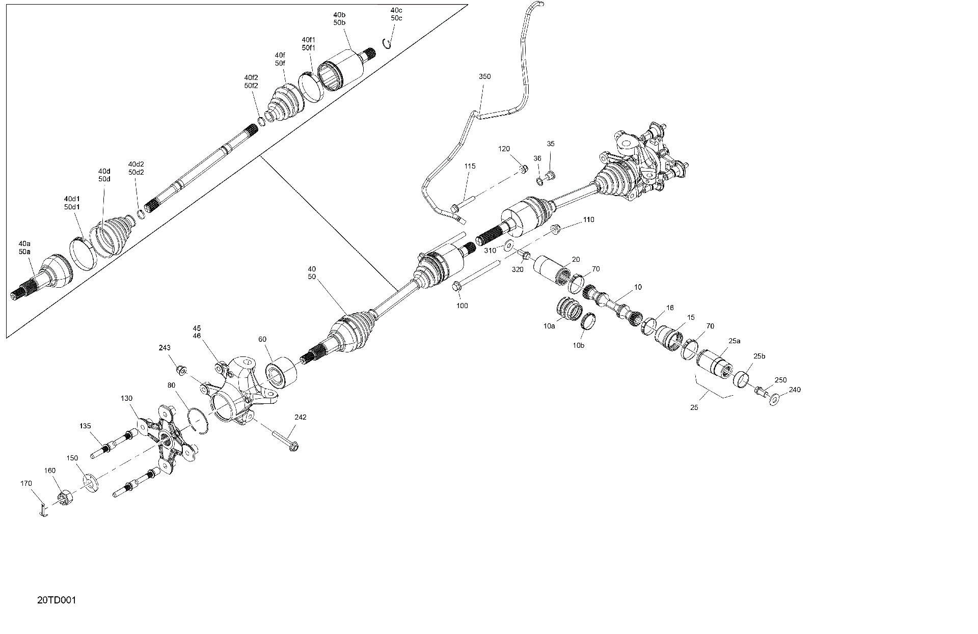 An Image of a Genuine Can-Am Parts Schematic Diagram showing the schematic - DRIVE - FRONT - COMMON PARTS