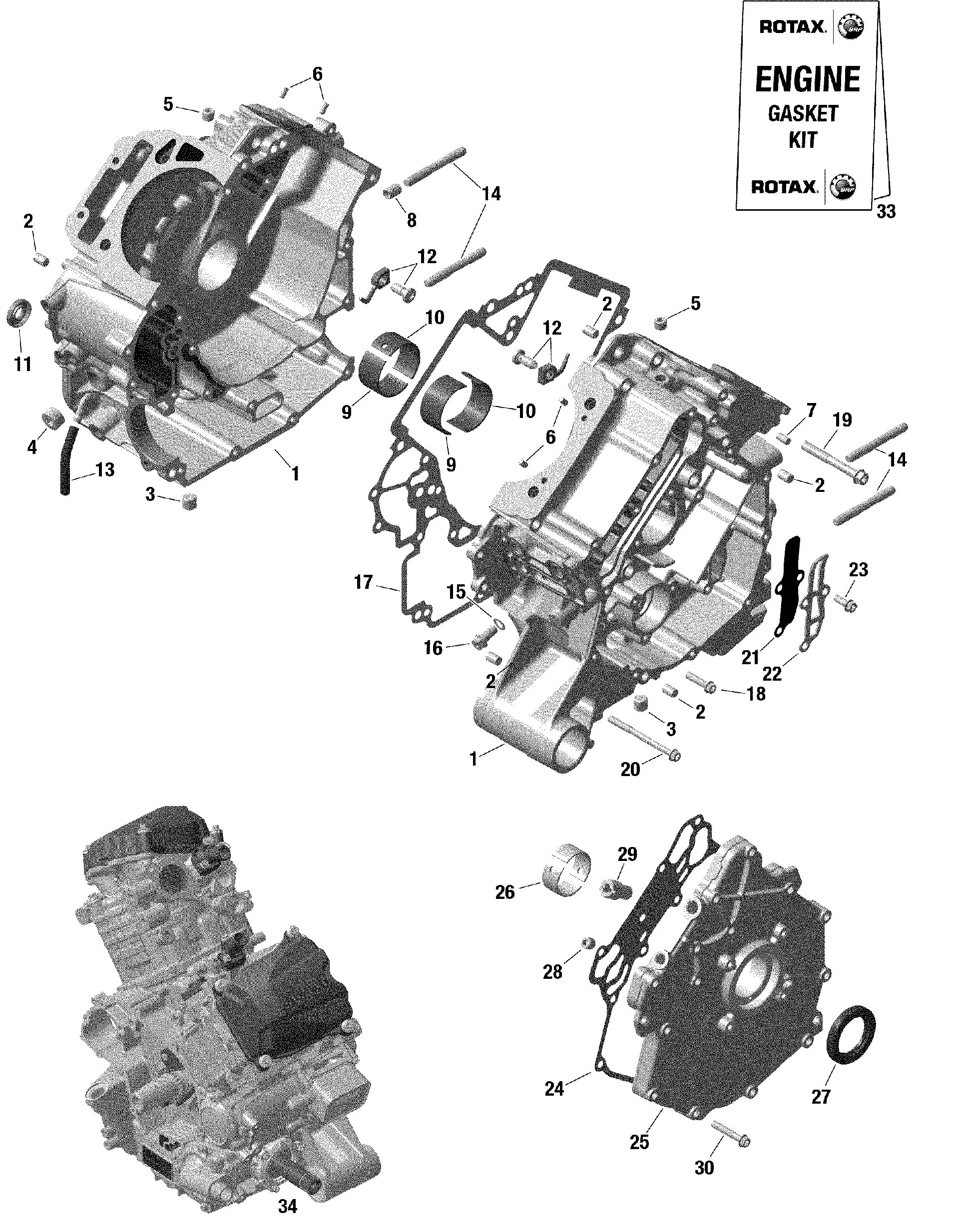 An Image of a Genuine Can-Am Parts Schematic Diagram showing the schematic - ROTAX - CRANKCASE - 215 - 349