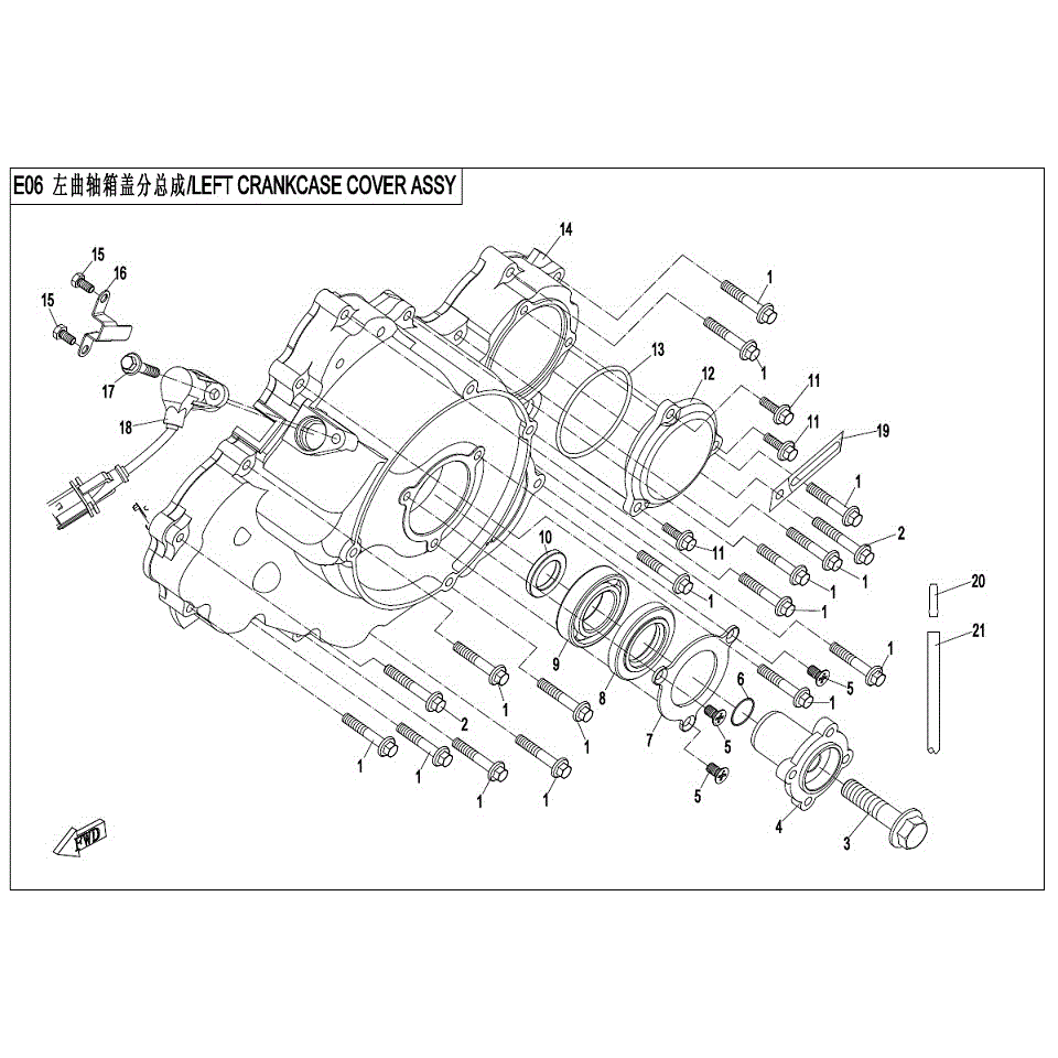 An Image of a Genuine CFMOTO Parts Schematic Diagram showing the schematic - LEFT CRANKCASE COVER ASSY - 2017 CFMOTO ZFORCE 800 Trail