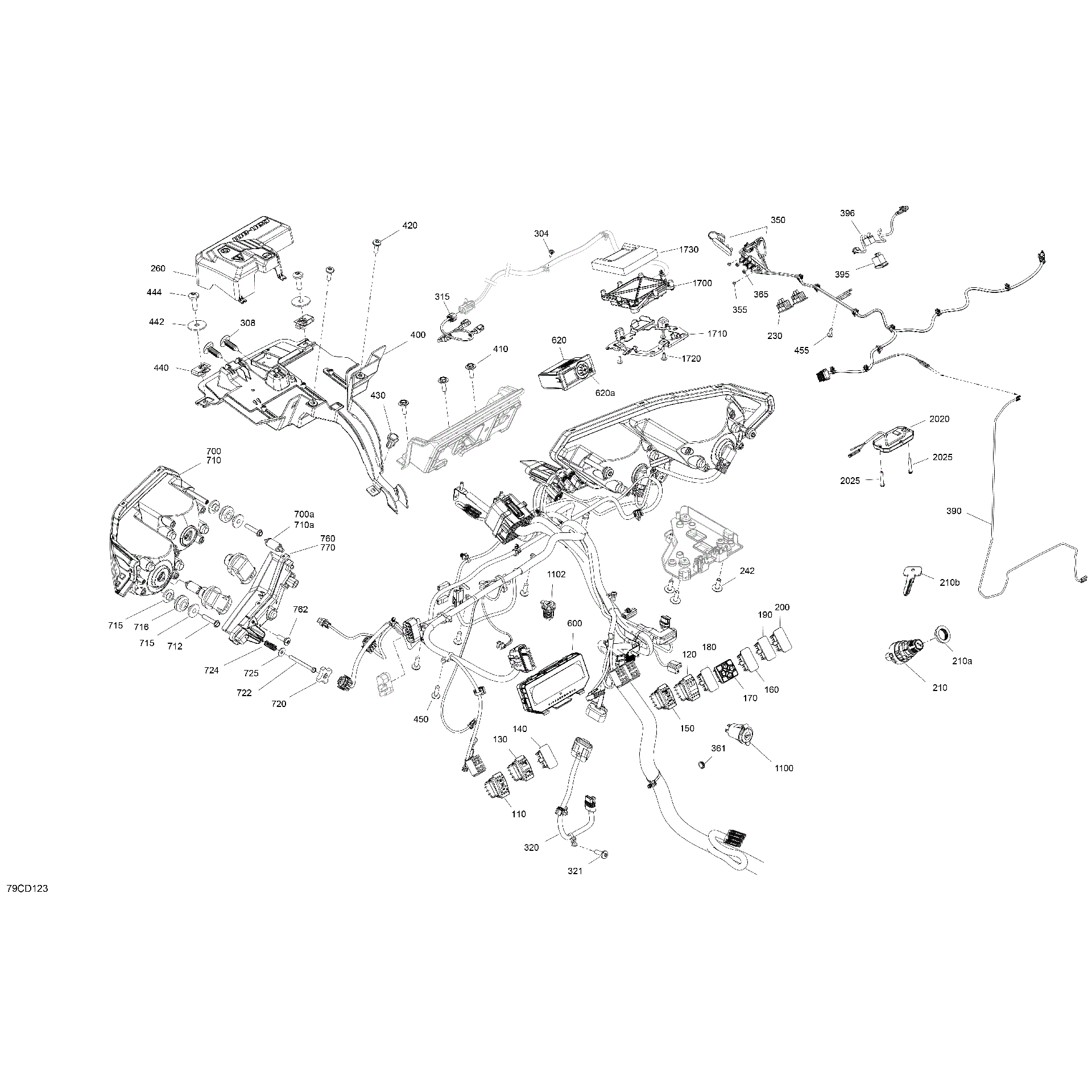 An Image of a Genuine Can-Am Parts Schematic Diagram showing the schematic - ELECTRIC - FRONT SECTION