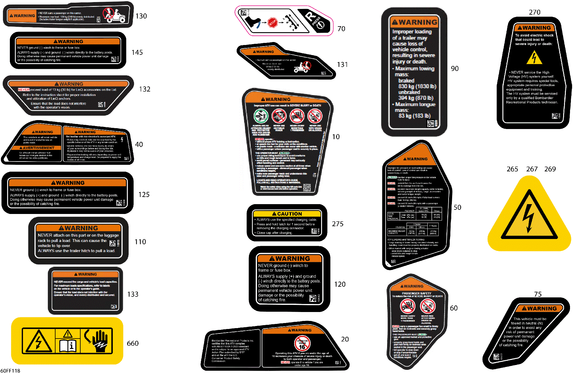 An Image of a Genuine Can-Am Parts Schematic Diagram showing the schematic - BODY - WARNING DECALS