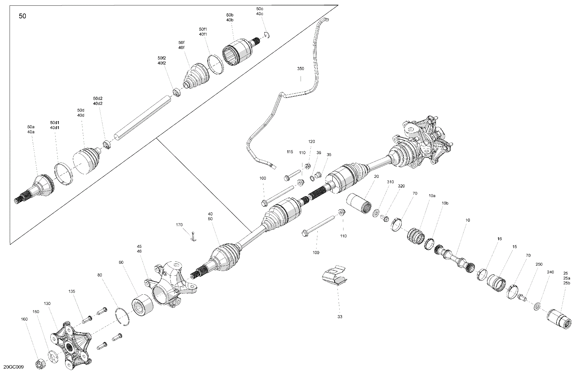 An Image of a Genuine Can-Am Parts Schematic Diagram showing the schematic - DRIVE - FRONT - COMMON PARTS