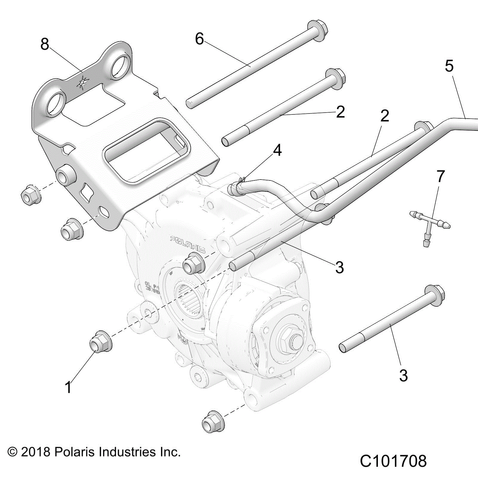 An Image of a Genuine Polaris Parts Schematic Diagram showing the schematic - DRIVE TRAIN: GEARCASE MOUNTING REAR - 2026 POLARIS SCRAMBLER XP 1000 S 49S