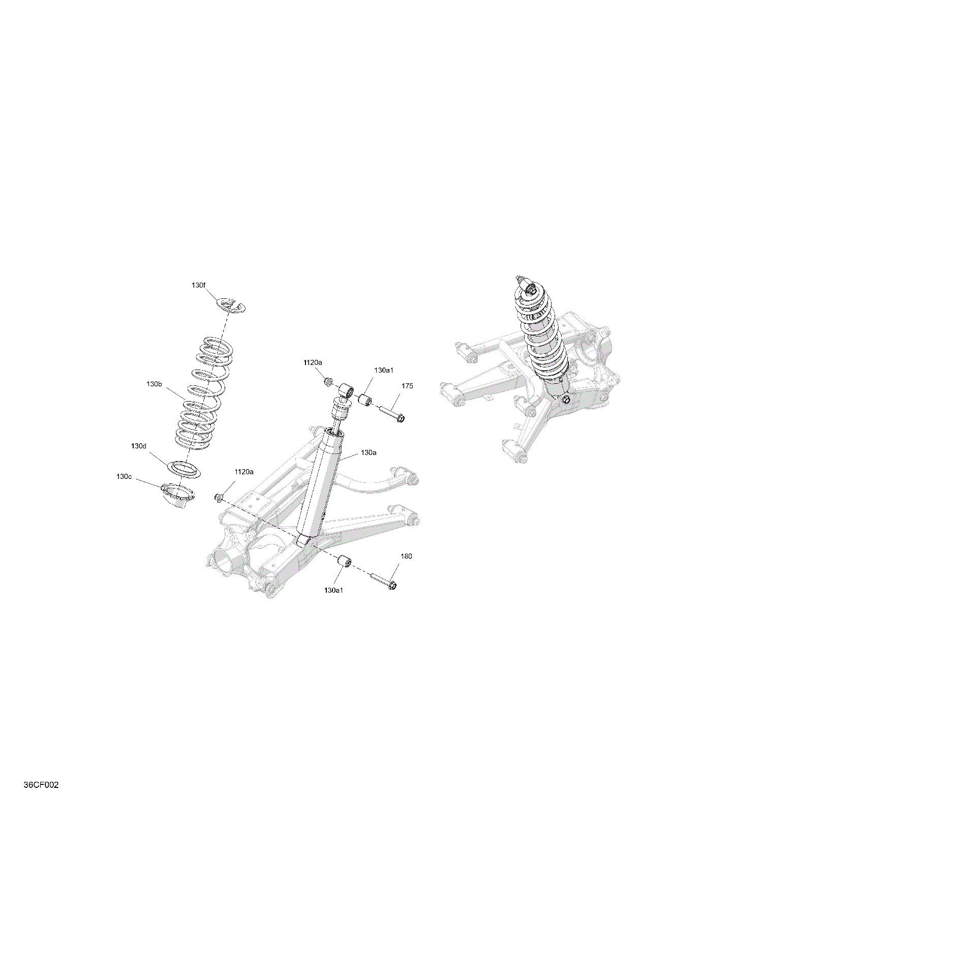 An Image of a Genuine Can-Am Parts Schematic Diagram showing the schematic - SUSPENSION - REAR SHOCKS