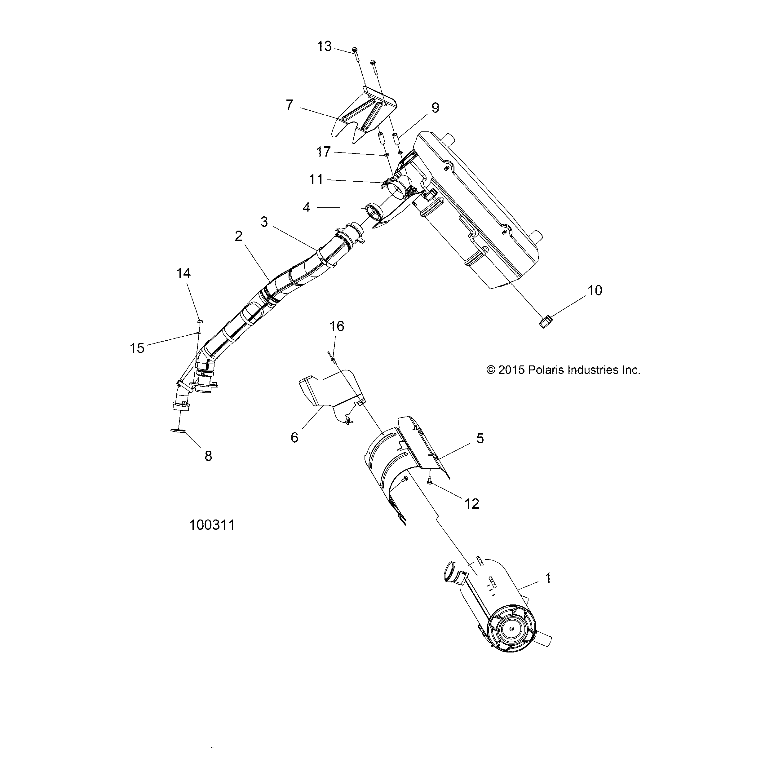 An Image of a Genuine Polaris Parts Schematic Diagram showing the schematic - ENGINE: EXHAUST - 2016 POLARIS SPORTSMAN 1000 HIGH LIFTER