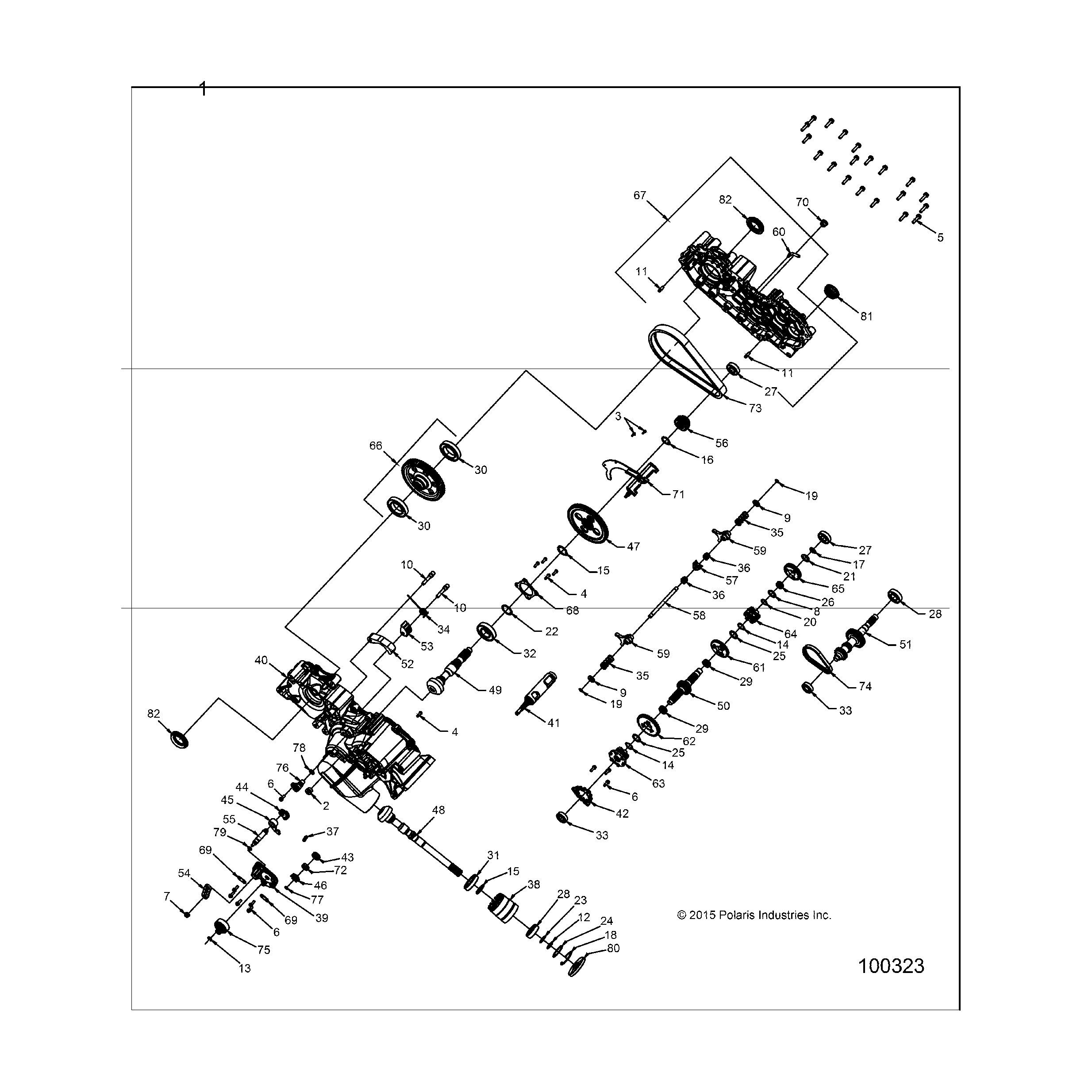 An Image of a Genuine Polaris Parts Schematic Diagram showing the schematic - DRIVE TRAIN: MAIN GEARCASE - 2016 POLARIS SPORTSMAN 570 EFI HD
