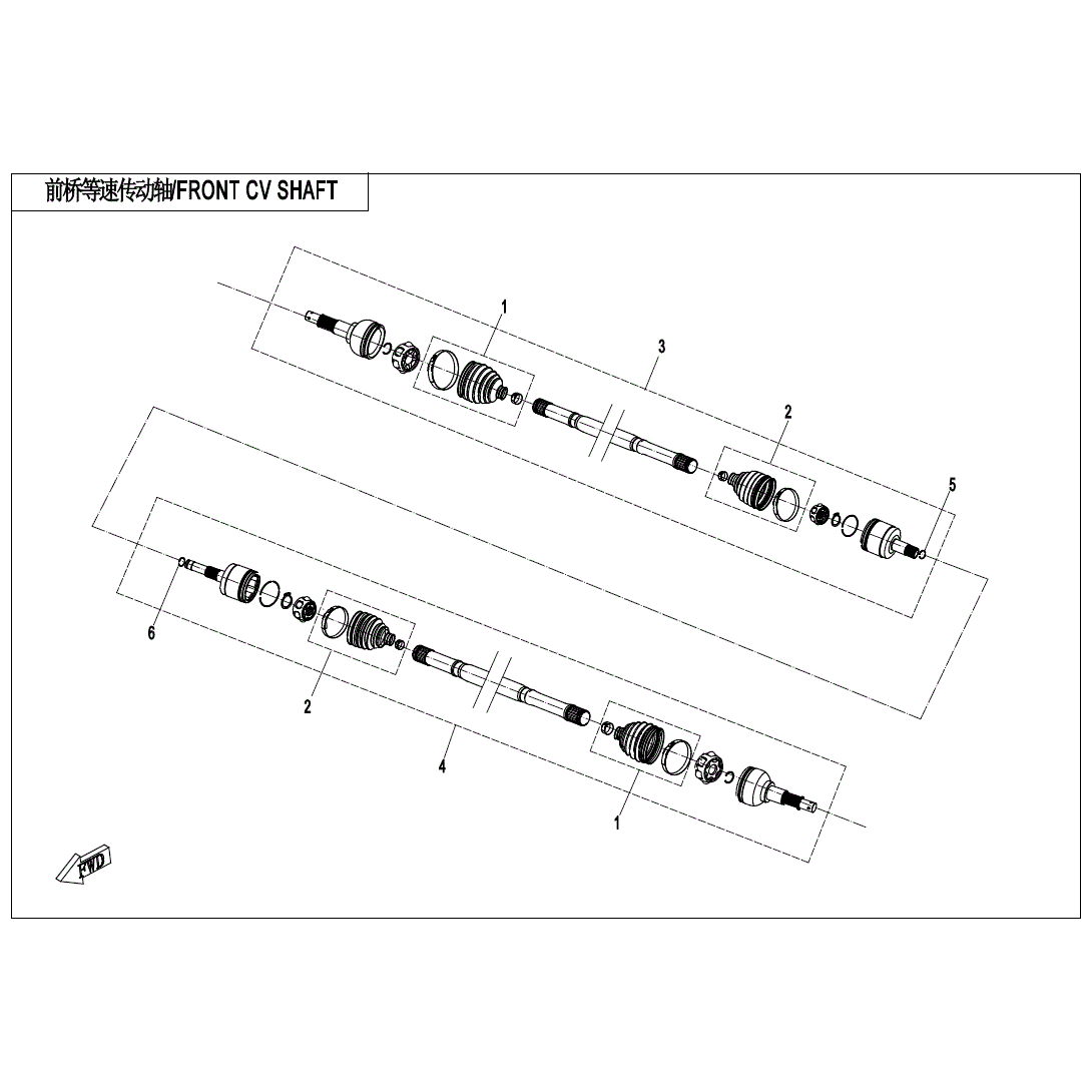 An Image of a Genuine CFMOTO Parts Schematic Diagram showing the schematic - FRONT CV SHAFT - 2020 CFMOTO UFORCE 1000