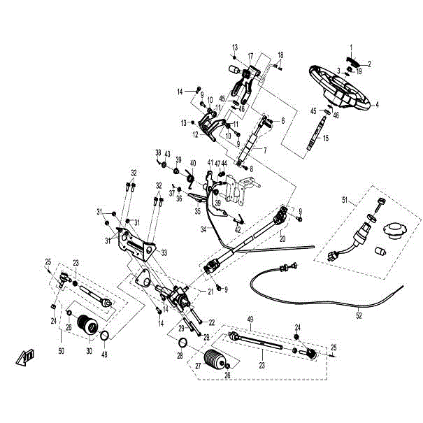 An Image of a Genuine CFMOTO Parts Schematic Diagram showing the schematic - STEERING WHEEL - 2015 CFMOTO ZFORCE 600