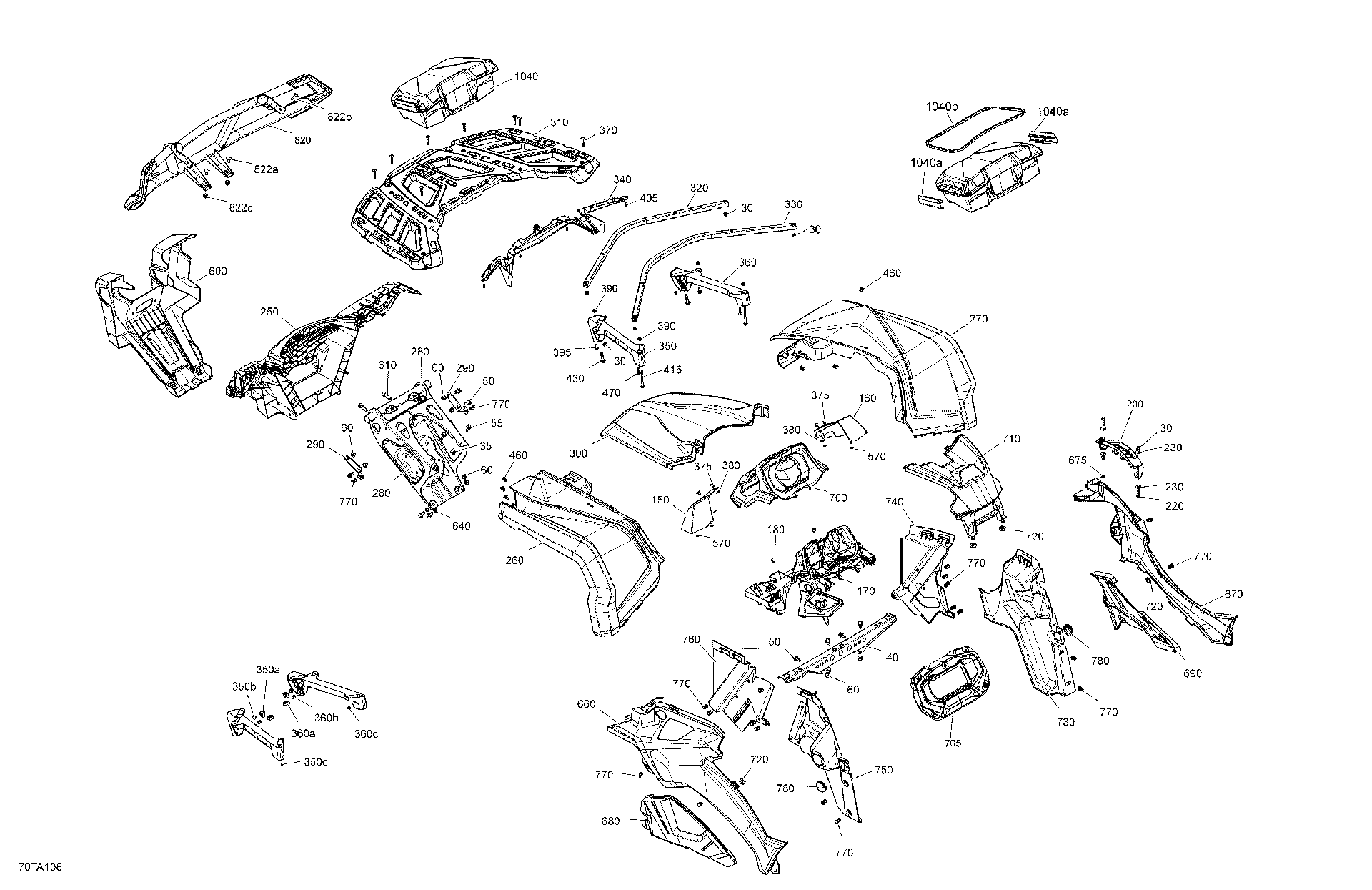 An Image of a Genuine Can-Am Parts Schematic Diagram showing the schematic - BODY - FRONT SECTION