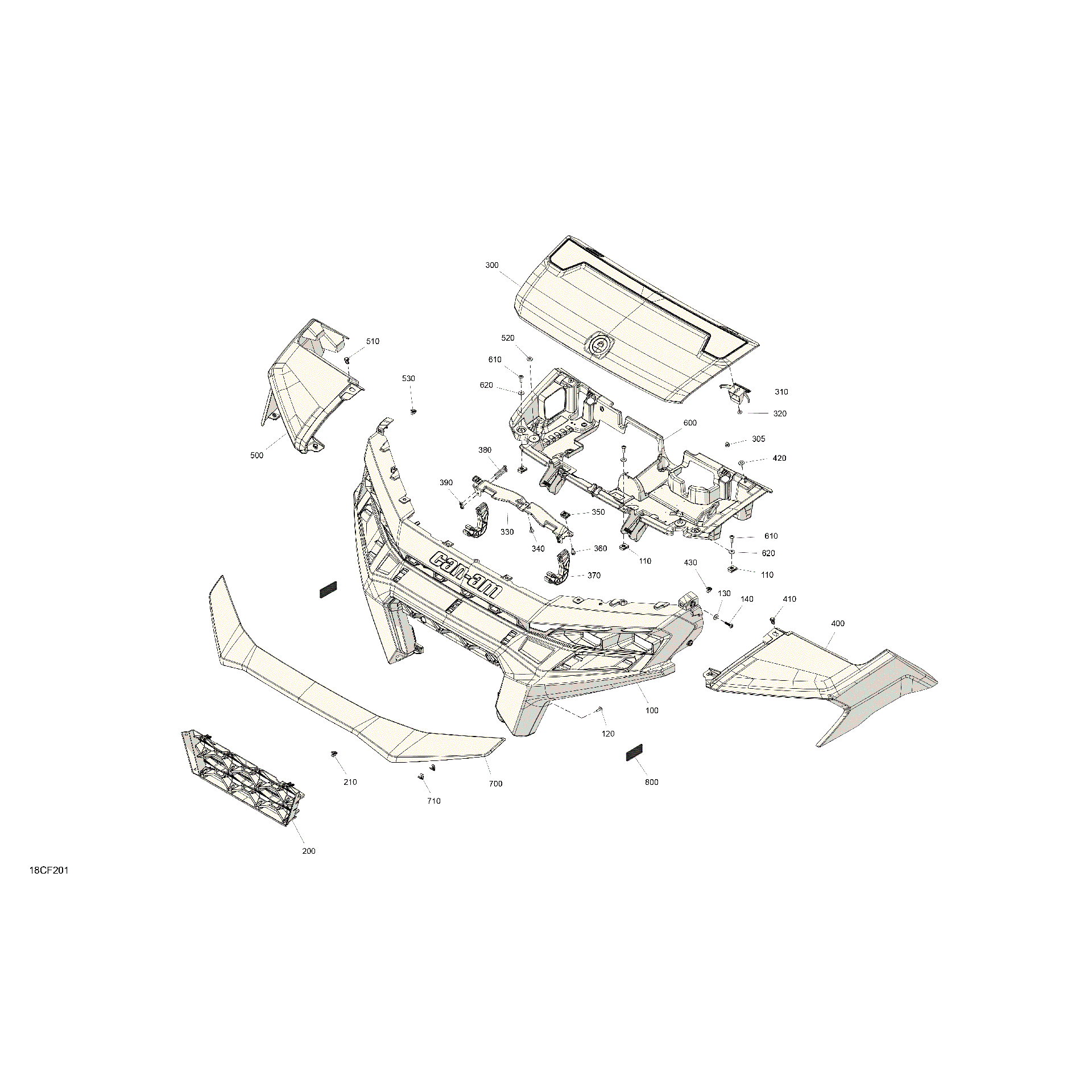 An Image of a Genuine Can-Am Parts Schematic Diagram showing the schematic - BODY - HOOD
