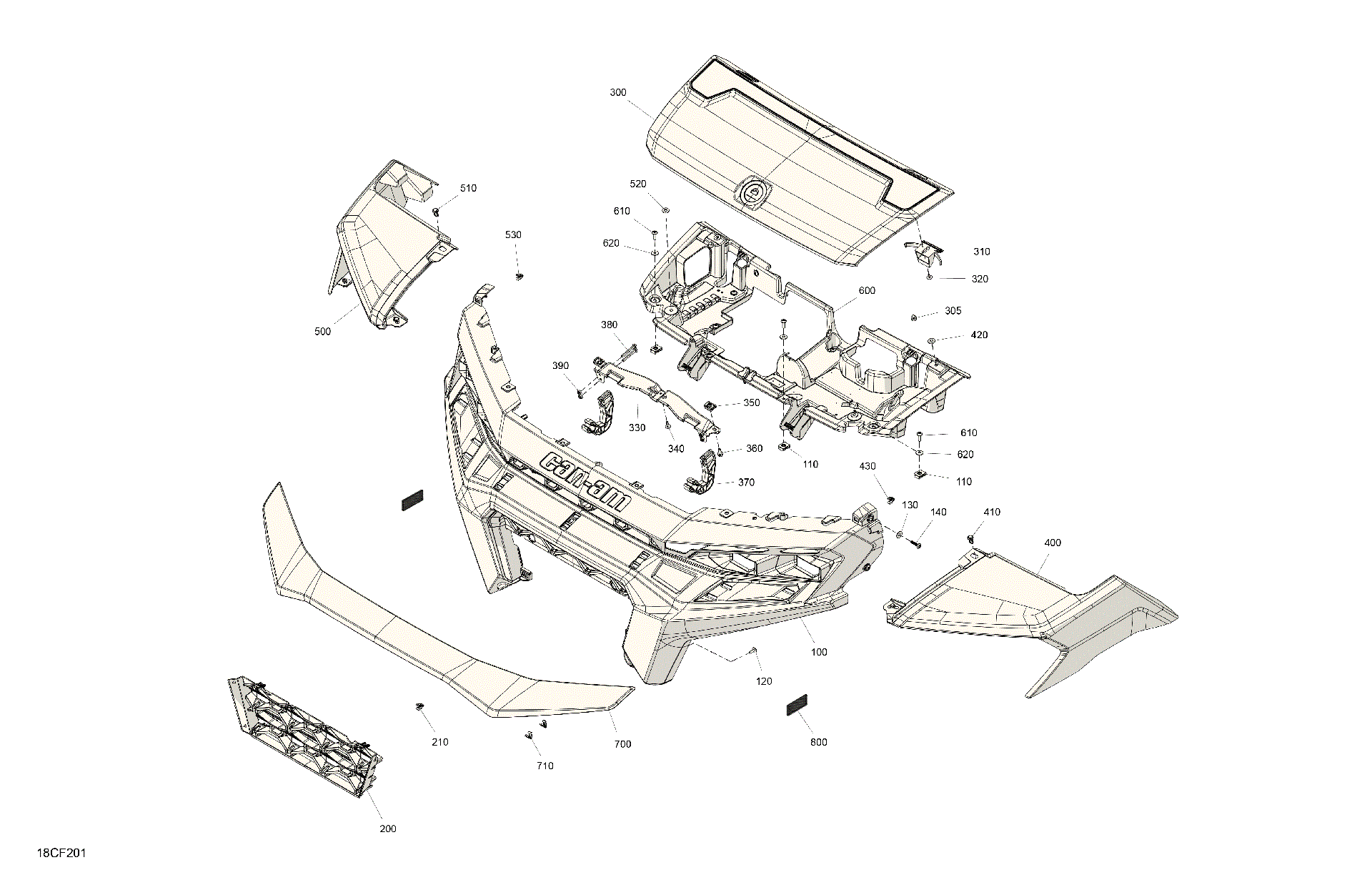 An Image of a Genuine Can-Am Parts Schematic Diagram showing the schematic - BODY - HOOD
