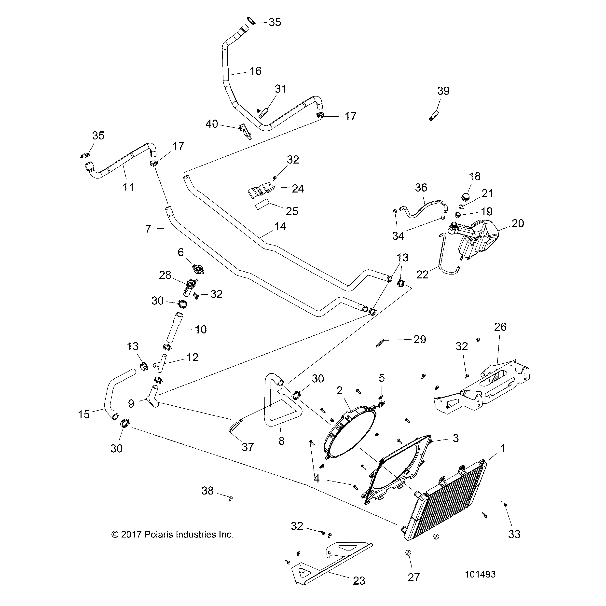 An Image of a Genuine Polaris Parts Schematic Diagram showing the schematic - ENGINE: COOLING SYSTEM - 2019 POLARIS ACE 900 EPS XC