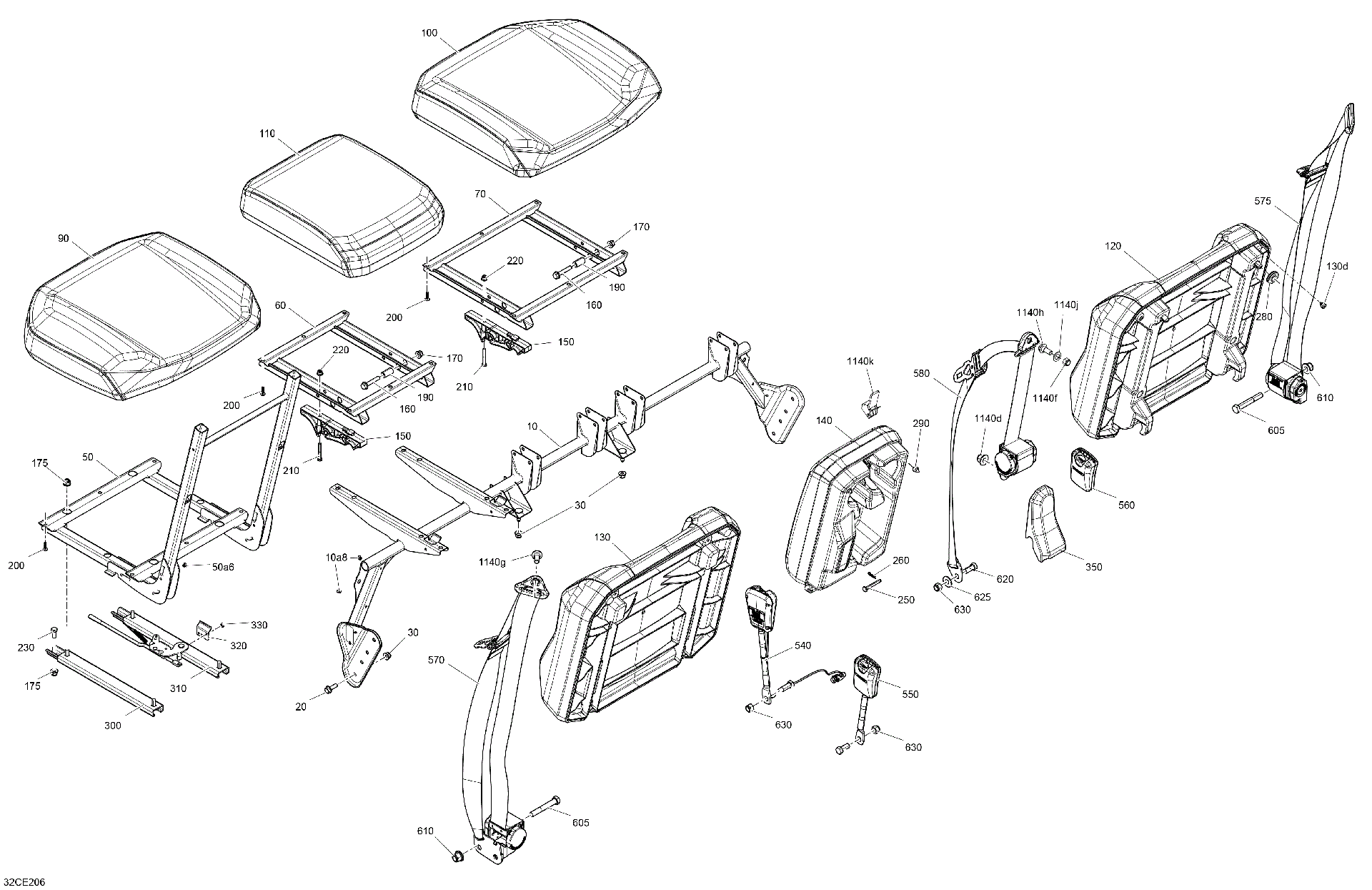An Image of a Genuine Can-Am Parts Schematic Diagram showing the schematic - BODY - SEAT - FRONT SECTION