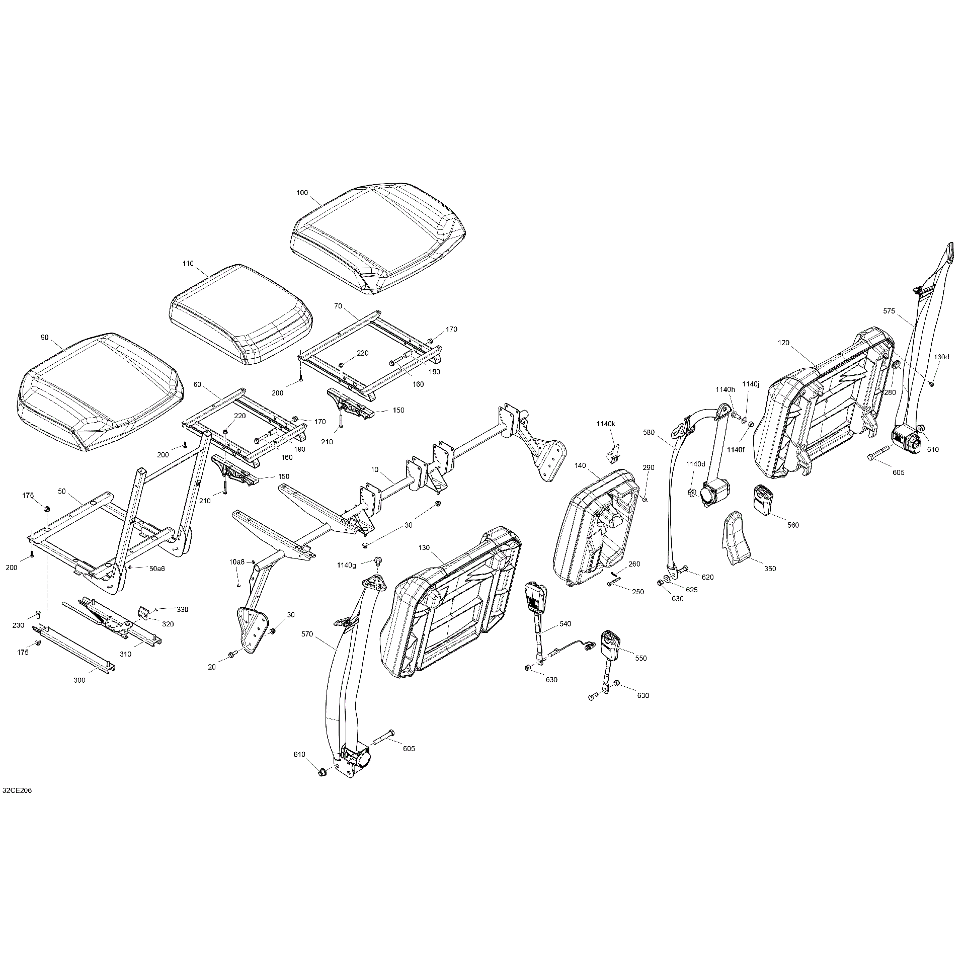 An Image of a Genuine Can-Am Parts Schematic Diagram showing the schematic - BODY - SEAT - FRONT SECTION