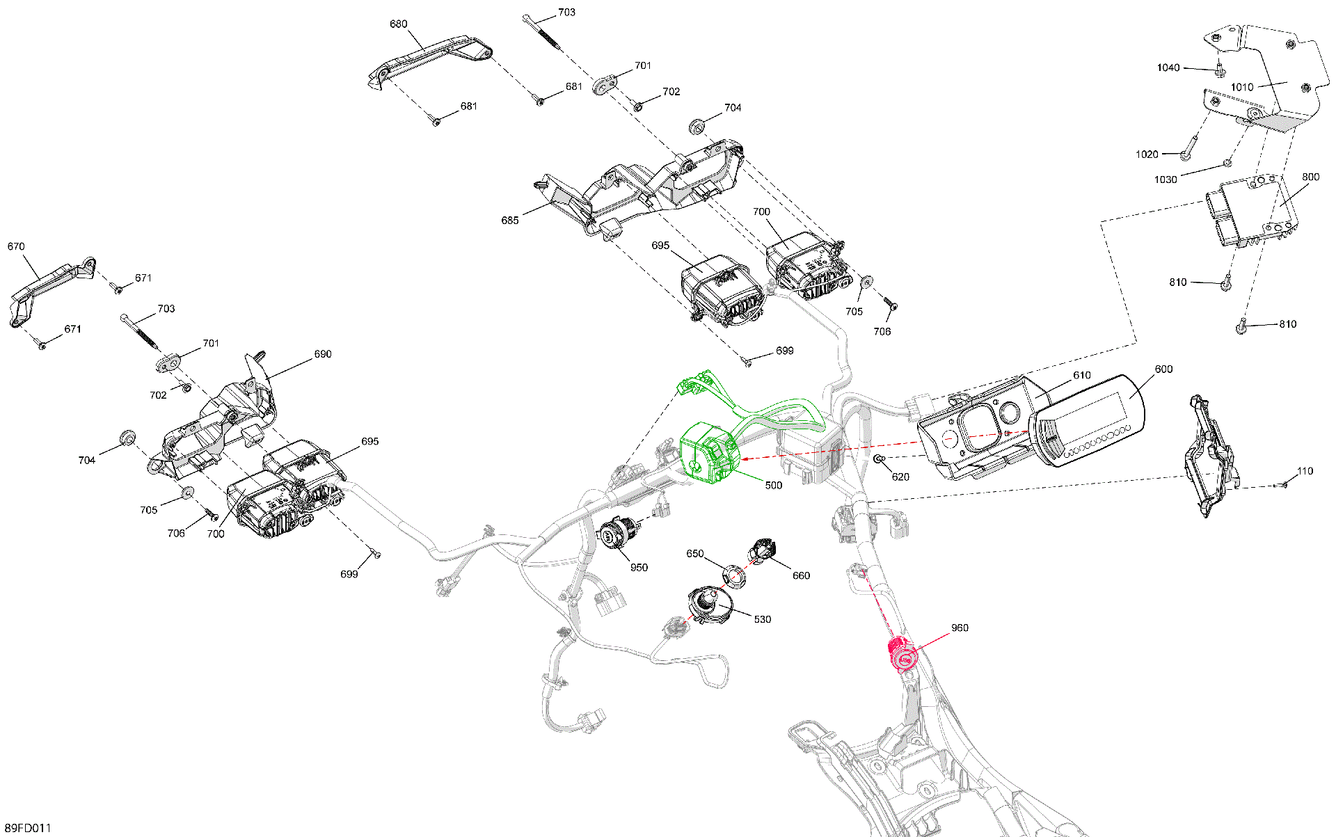 An Image of a Genuine Can-Am Parts Schematic Diagram showing the schematic - ELECTRIC - FRONT SECTION