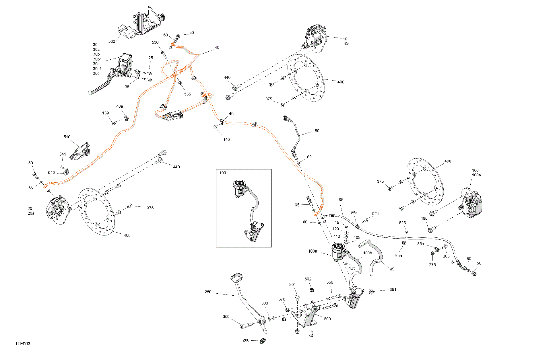 An Image of a Genuine Can-Am Parts Schematic Diagram showing the schematic - MECHANIC - BRAKE SYSTEM