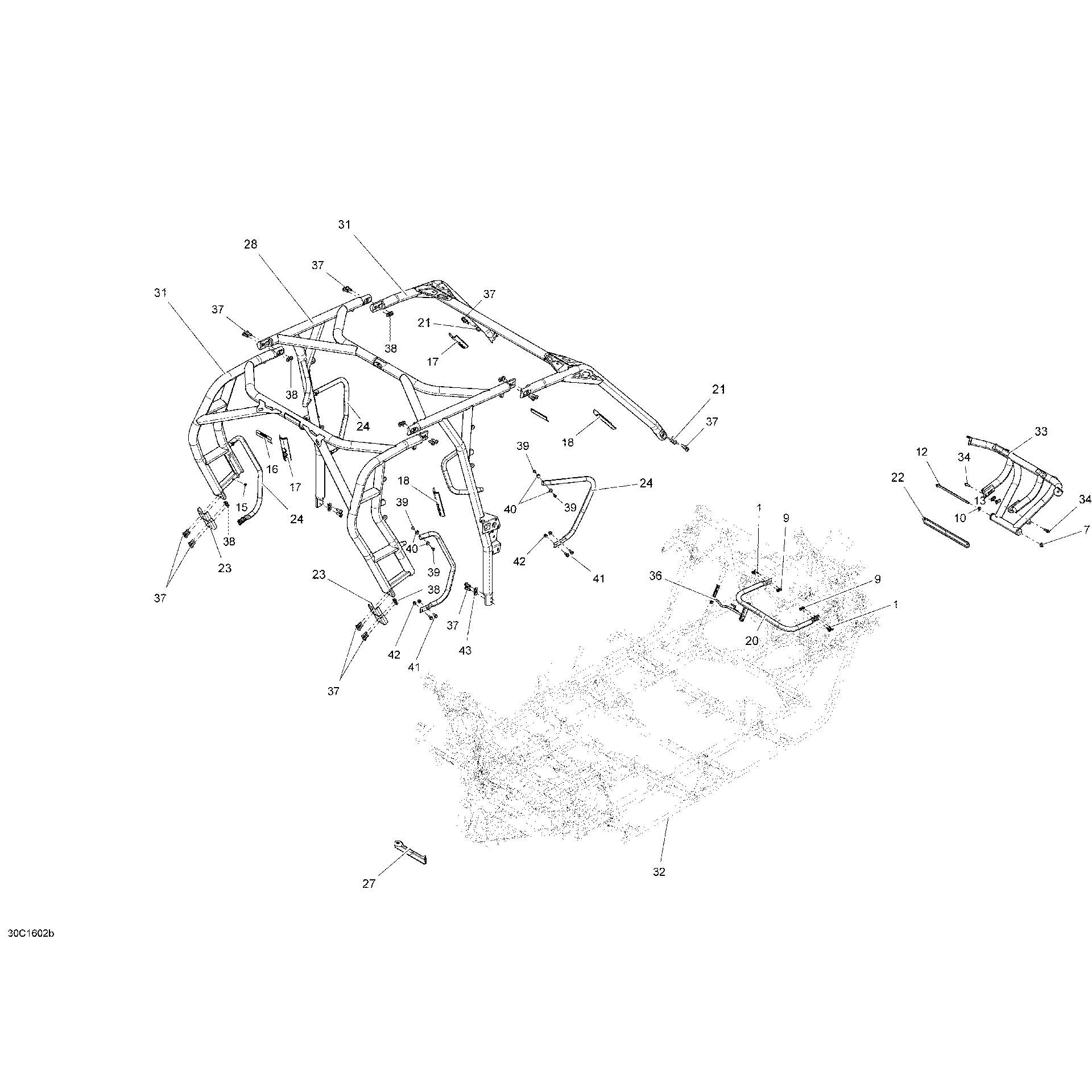 An Image of a Genuine Can-Am Parts Schematic Diagram showing the schematic - FRAME - MAX EXCEPT X DS PACKAGE