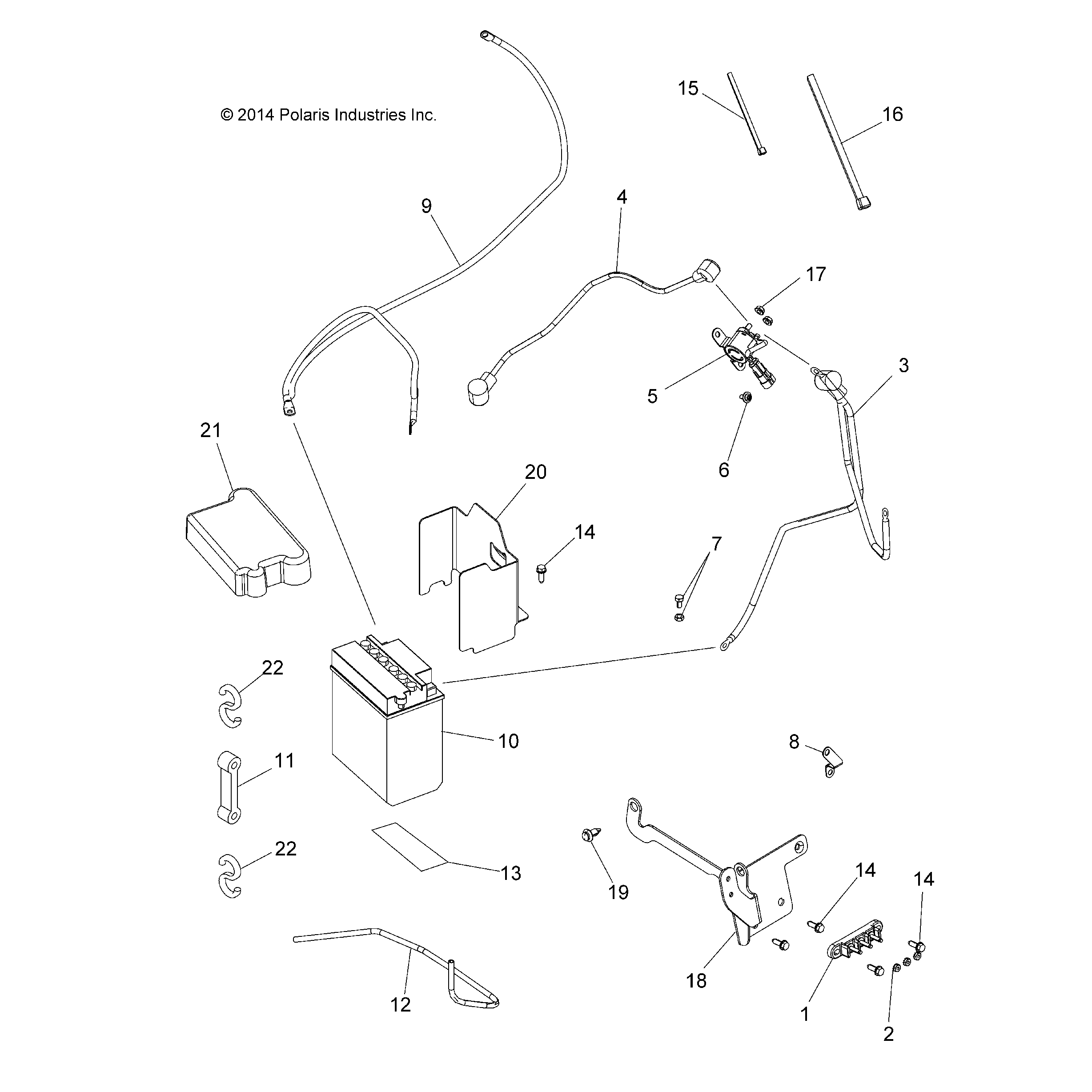 An Image of a Genuine Polaris Parts Schematic Diagram showing the schematic - ELECTRICAL: BATTERY - 2016 POLARIS SPORTSMAN 450 HO
