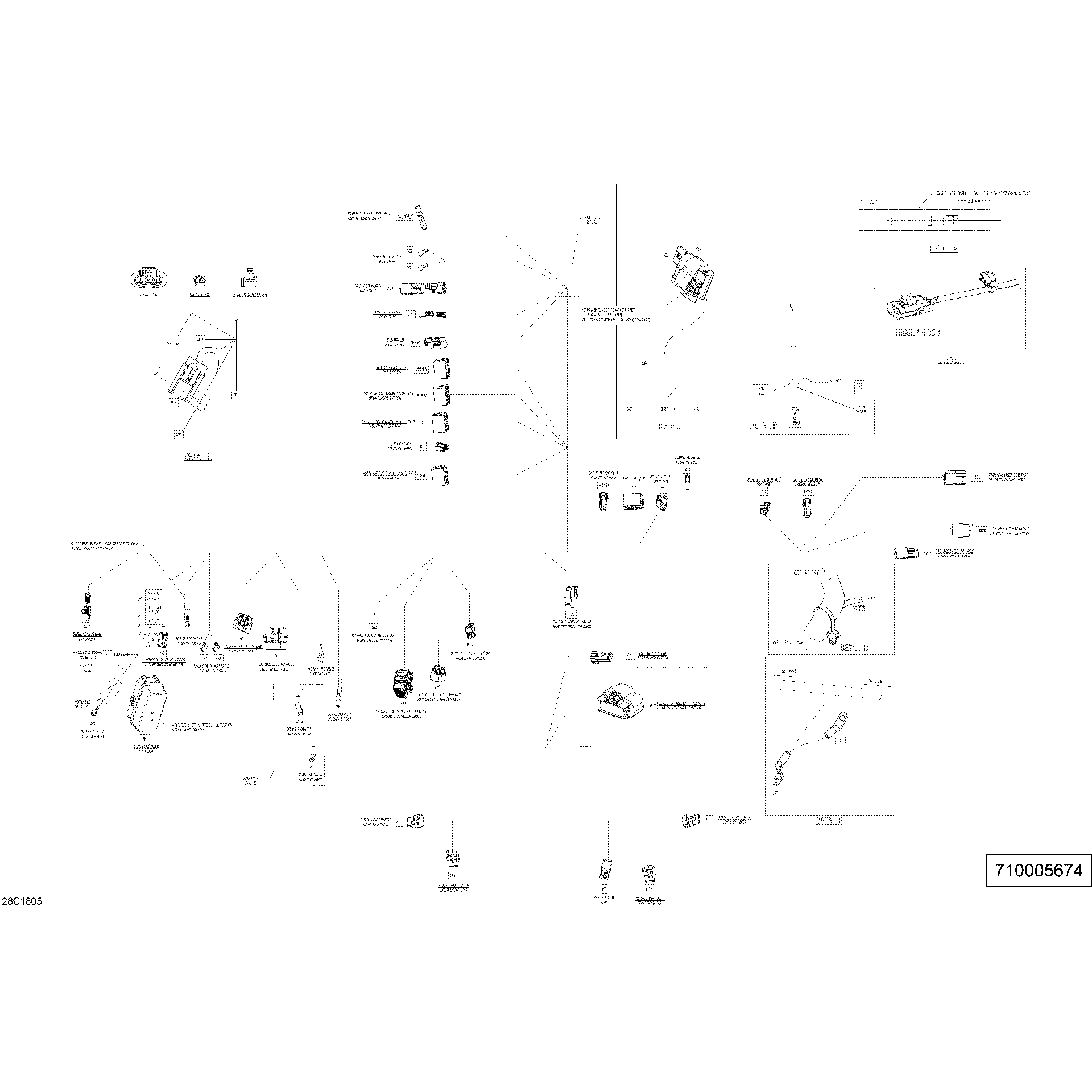 An Image of a Genuine Can-Am Parts Schematic Diagram showing the schematic - MAIN HARNESS - 710005674 - MAVERICK NON MAX