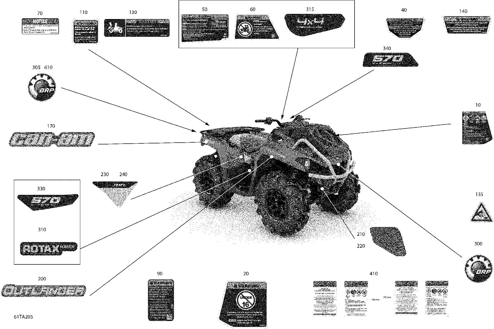 An Image of a Genuine Can-Am Parts Schematic Diagram showing the schematic - BODY - DECALS