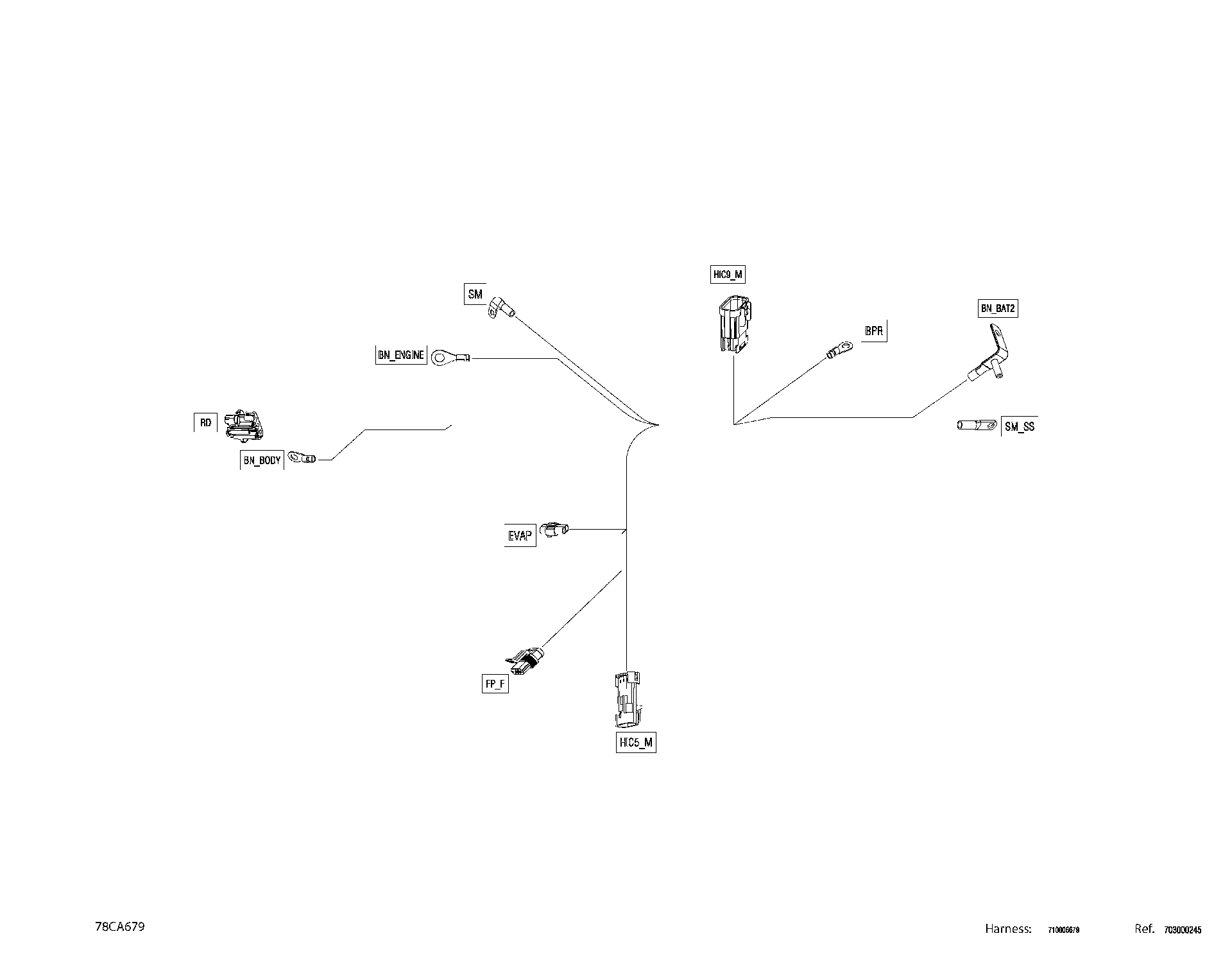 An Image of a Genuine Can-Am Parts Schematic Diagram showing the schematic - ELECTRIC - WIRING HARNESS VOLTAGE REGULATOR - 710006679