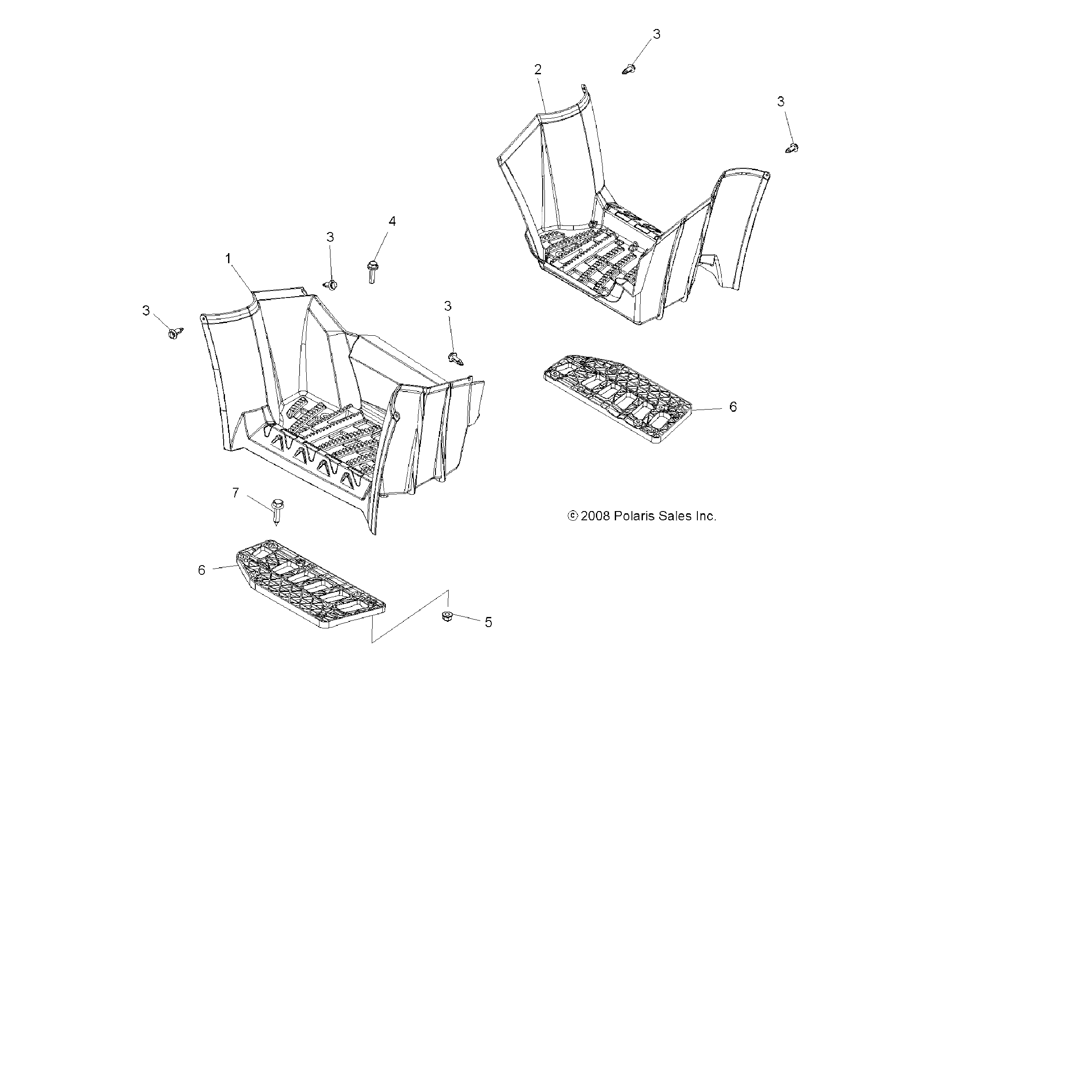 An Image of a Genuine Polaris Parts Schematic Diagram showing the schematic - BODY: FOOTWELLS - 2015 POLARIS SPORTSMAN 850 SP