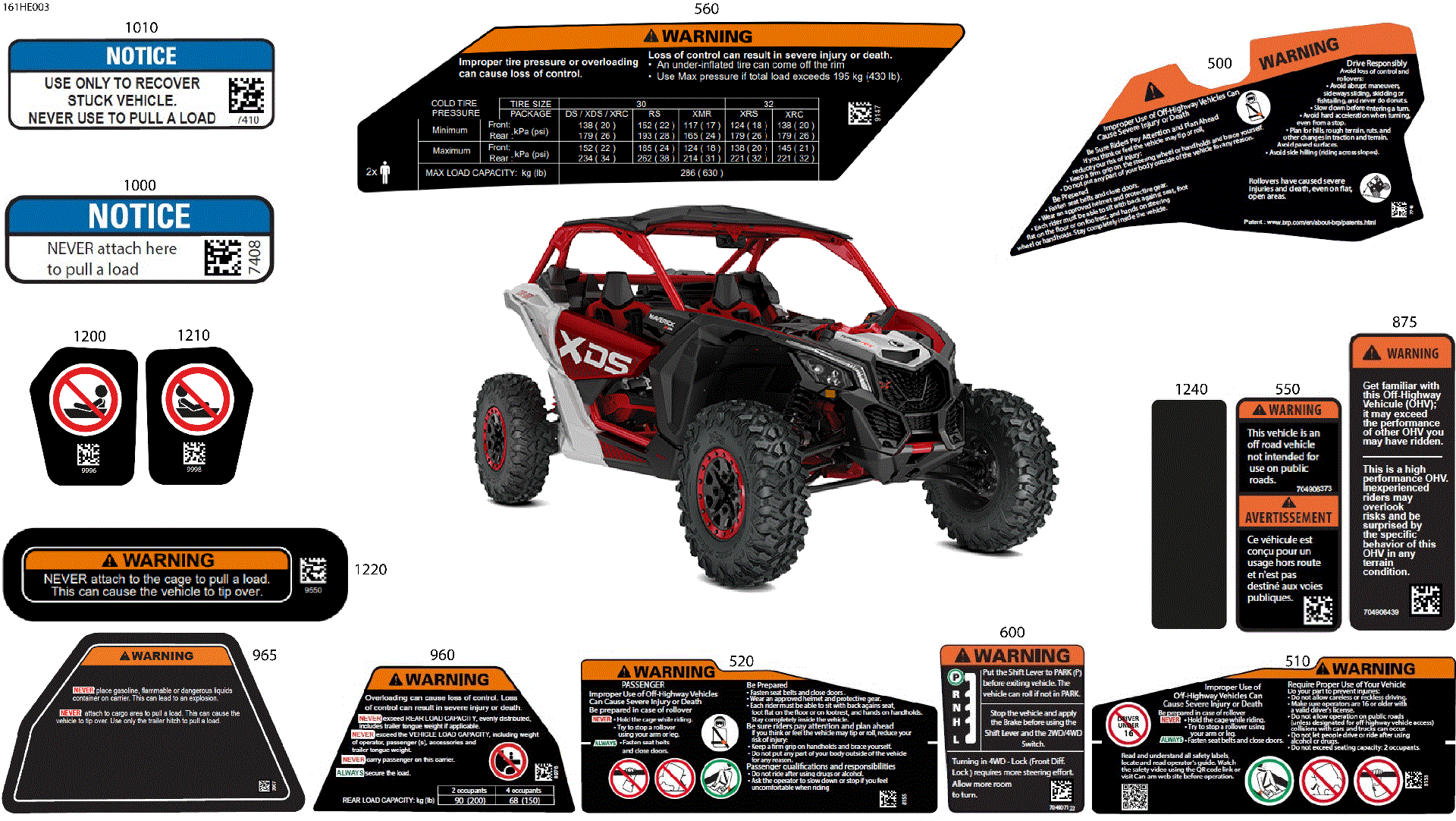 An Image of a Genuine Can-Am Parts Schematic Diagram showing the schematic - BODY - WARNING DECALS