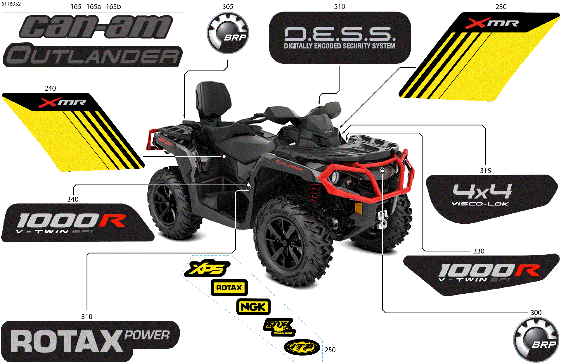 An Image of a Genuine Can-Am Parts Schematic Diagram showing the schematic - BODY - FEATURE DECALS