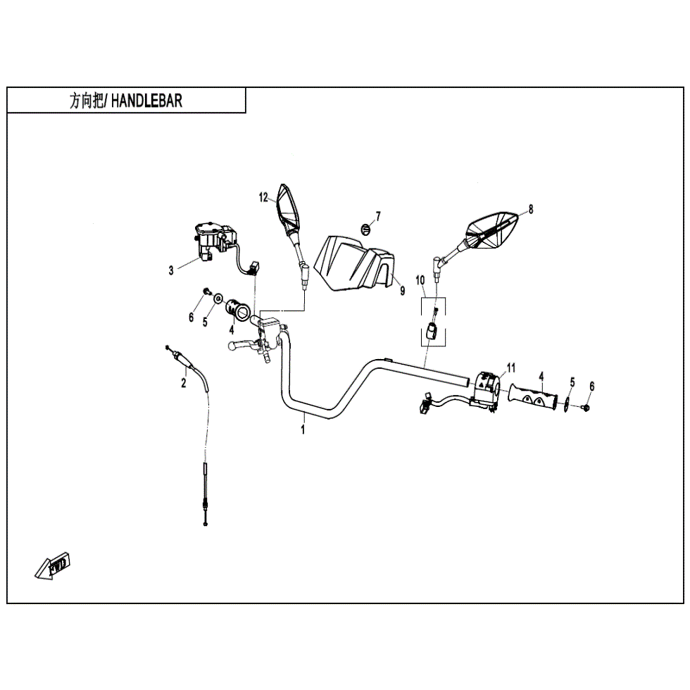 An Image of a genuine CFMOTO Parts Schematic Diagram showing the group - HANDLEBAR - 2022 CFMOTO CFORCE 500 S