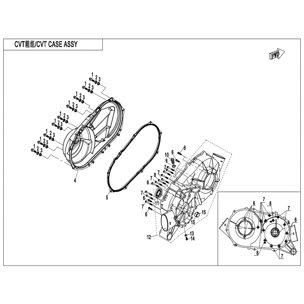 An Image of a Genuine CFMOTO Parts Schematic Diagram showing the schematic - CVT CASE ASSY. - 2022 CFMOTO UFORCE 1000