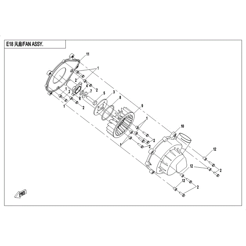 An Image of a Genuine CFMOTO Parts Schematic Diagram showing the schematic - FAN ASSY - 2018 CFMOTO ZFORCE 500